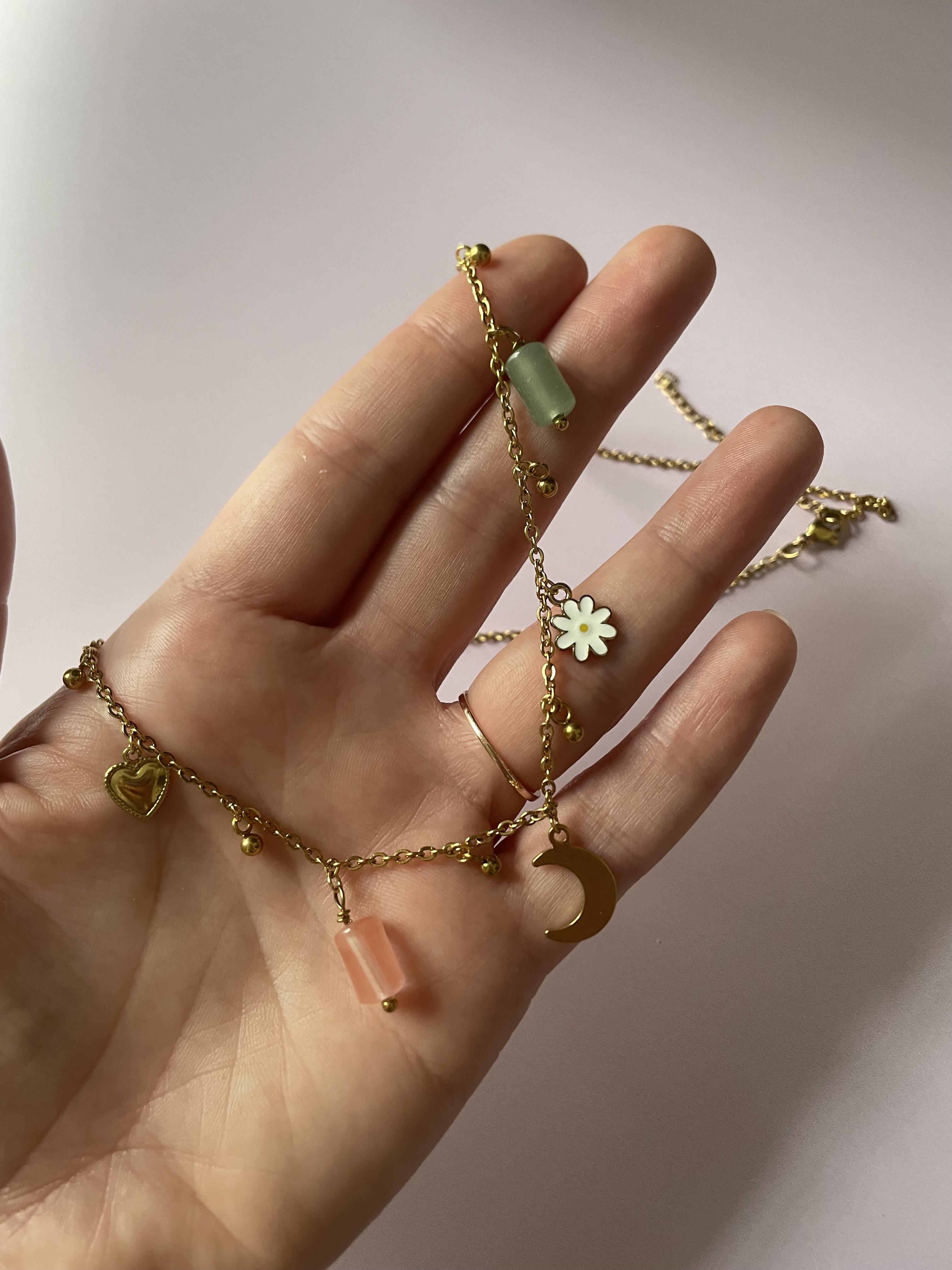 Collier RÊVERIE : aventurine verte & quartz fraise