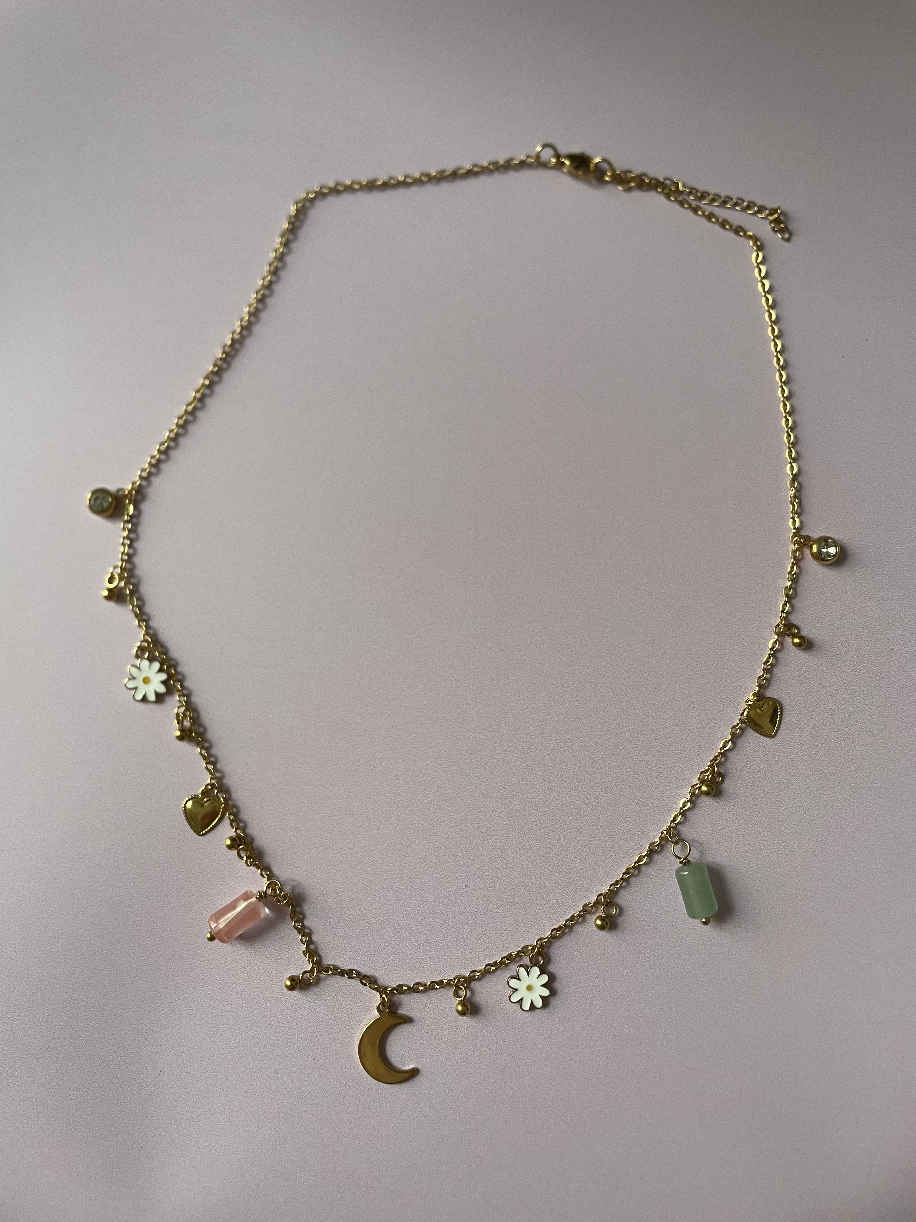 Collier RÊVERIE : aventurine verte & quartz fraise