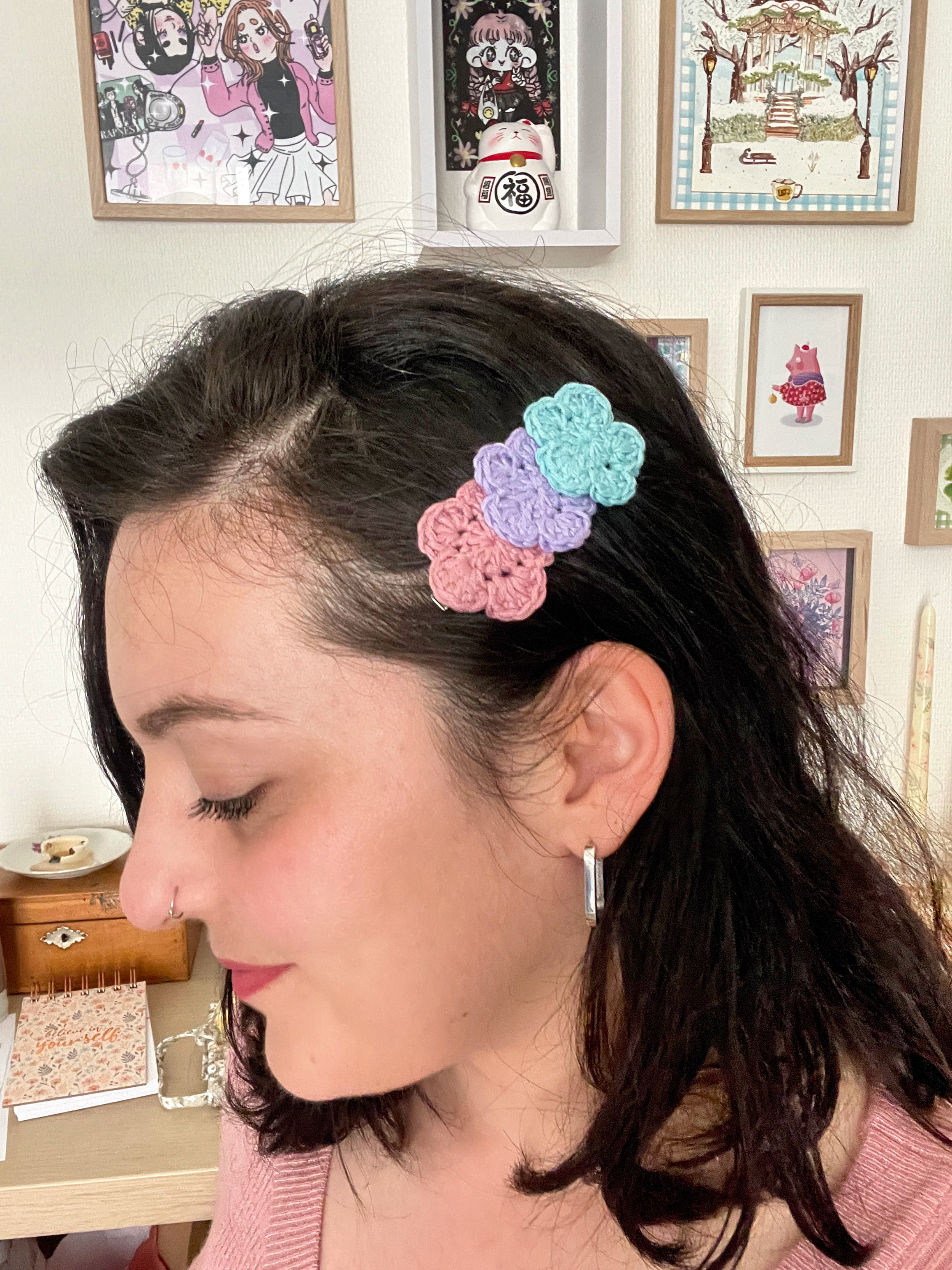 Pince à cheveux "3 fleurs" - Hibiscus, Pivoine, Hortensia