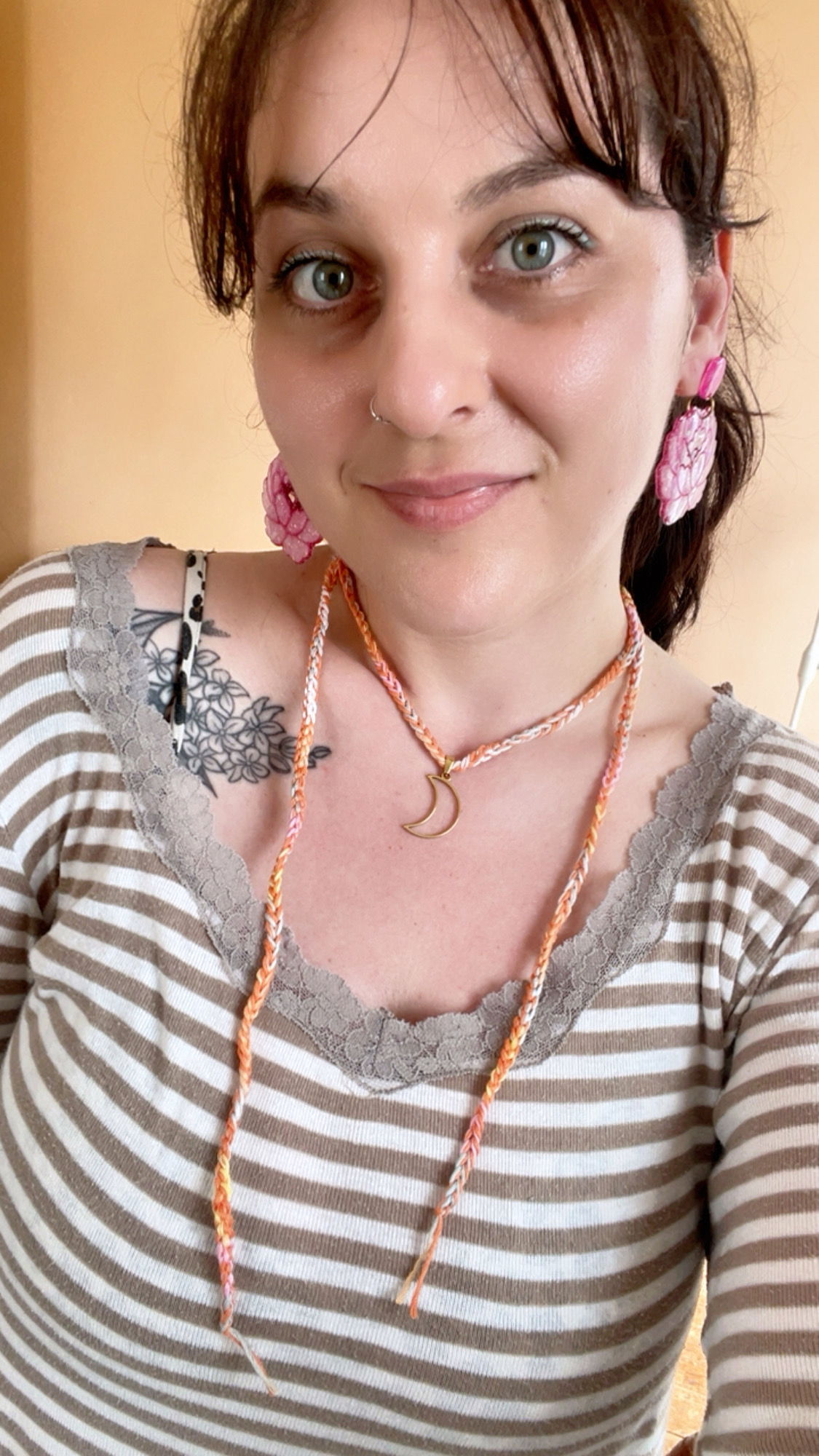 Collier choker Bonbon Sorbet orange - double tressage
