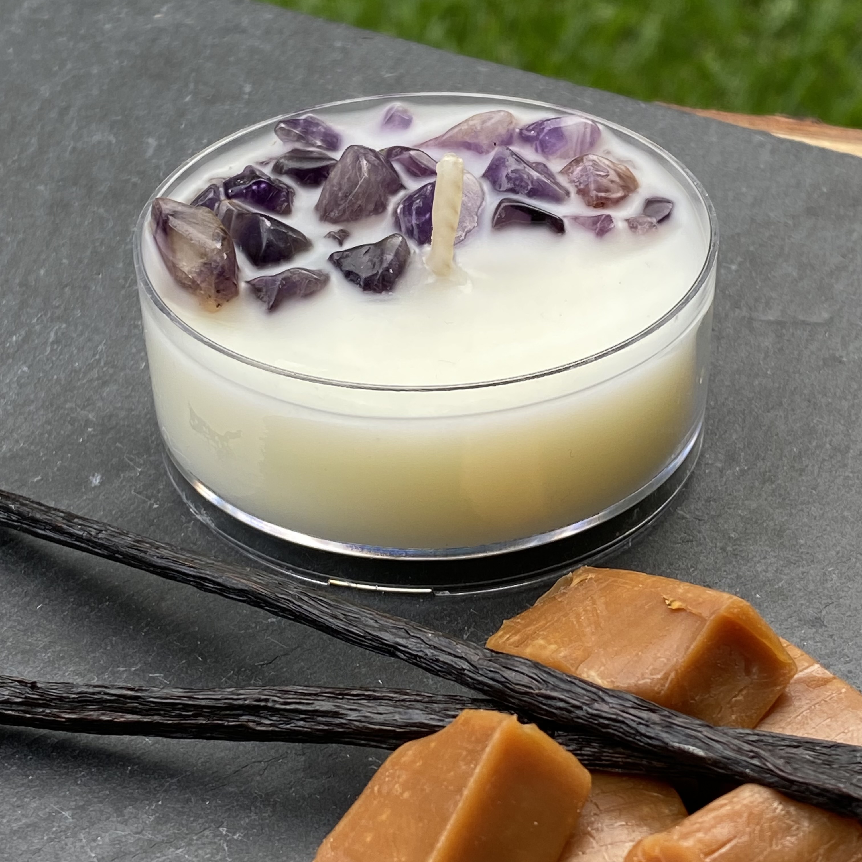 Vanilla Caramel Coconut Soy Amethyst Maxi Tealight Candle