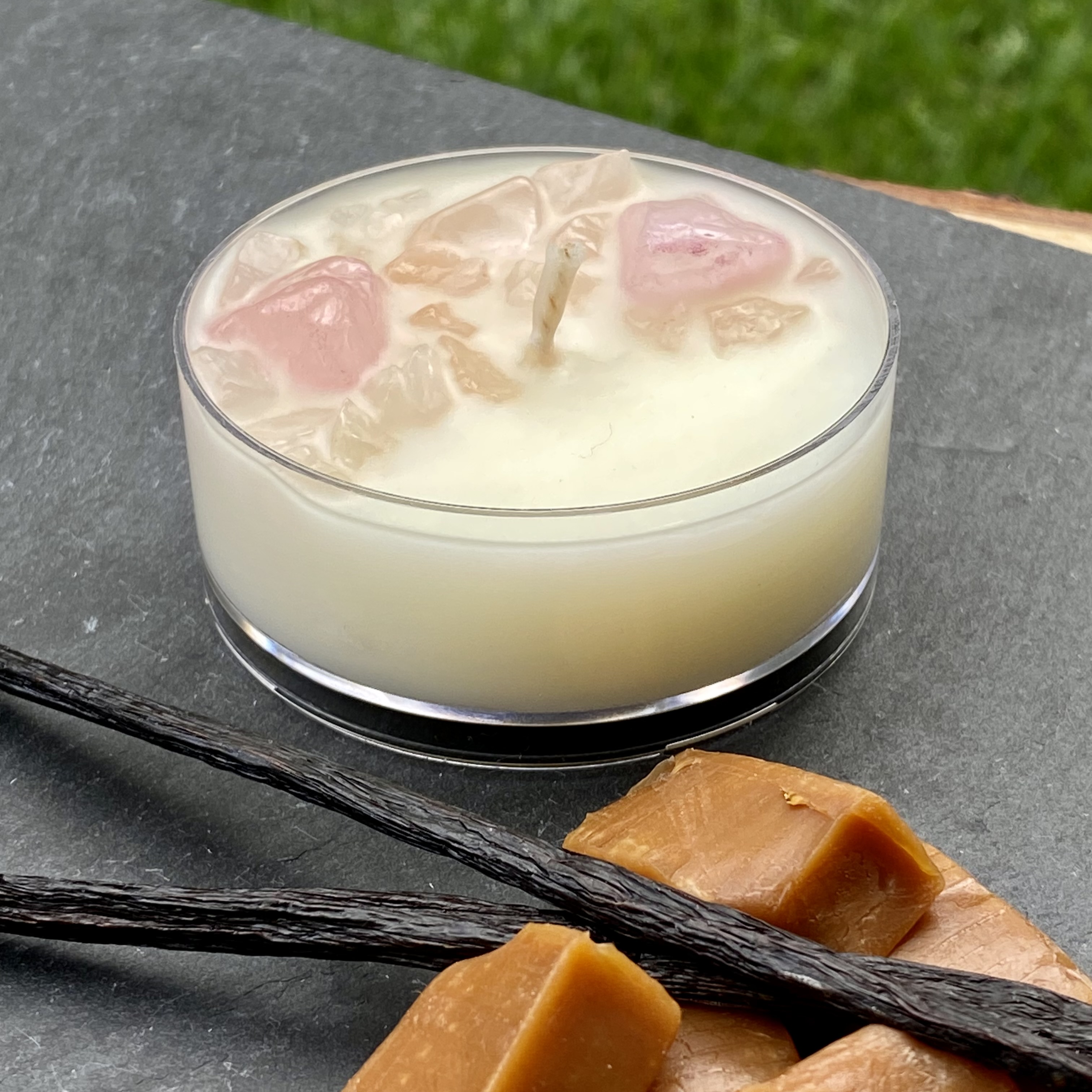 Vanilla Caramel Coconut Soy Rose Quartz Maxi Tealight Candle