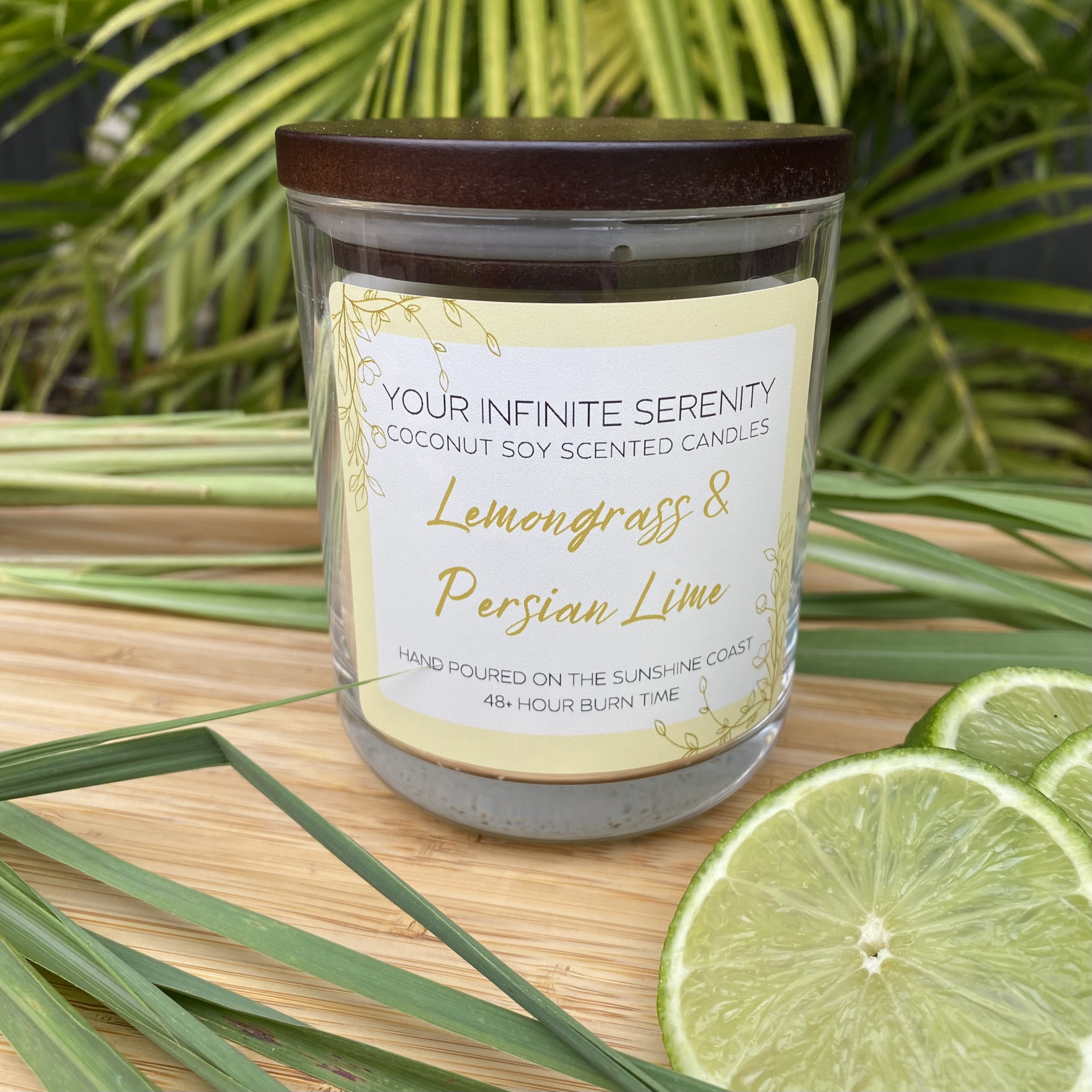 Lemongrass and Persian Lime Large Coconut Soy Candle With Timber Lid