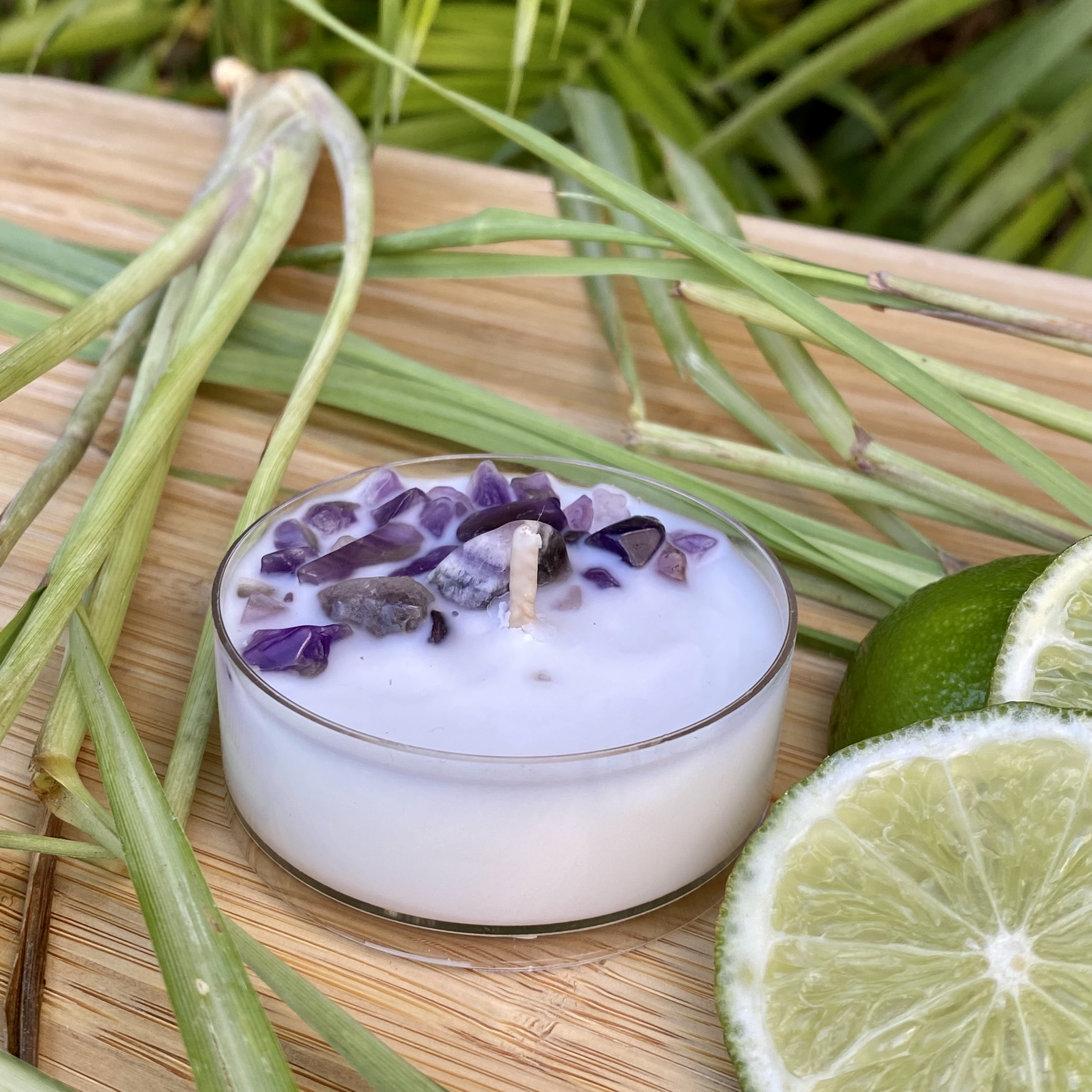 Lemongrass and Persian Lime Coconut Soy Amethyst Maxi Tealight Candle