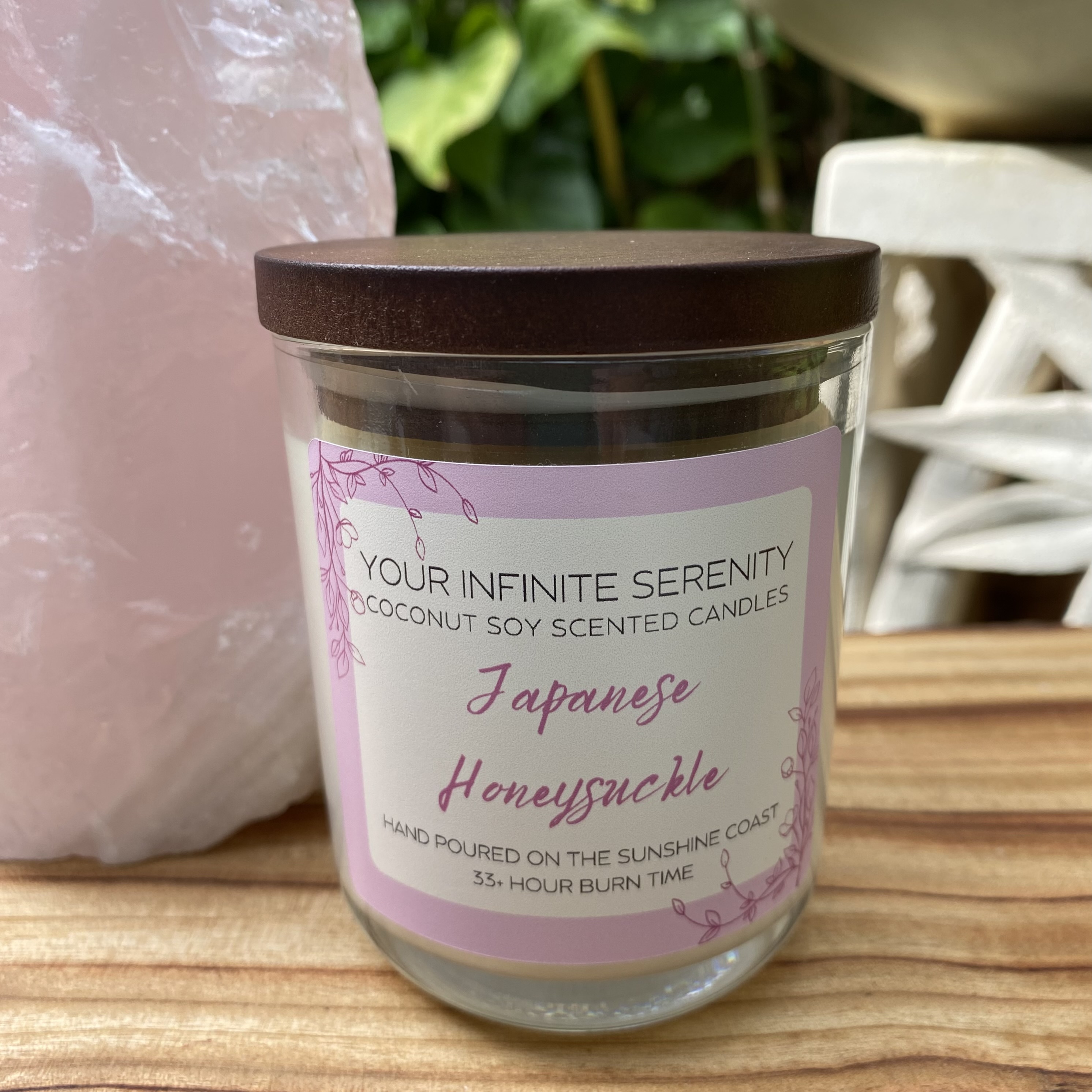 Japanese honeysuckle Medium Coconut Soy Candle With Timber Lid