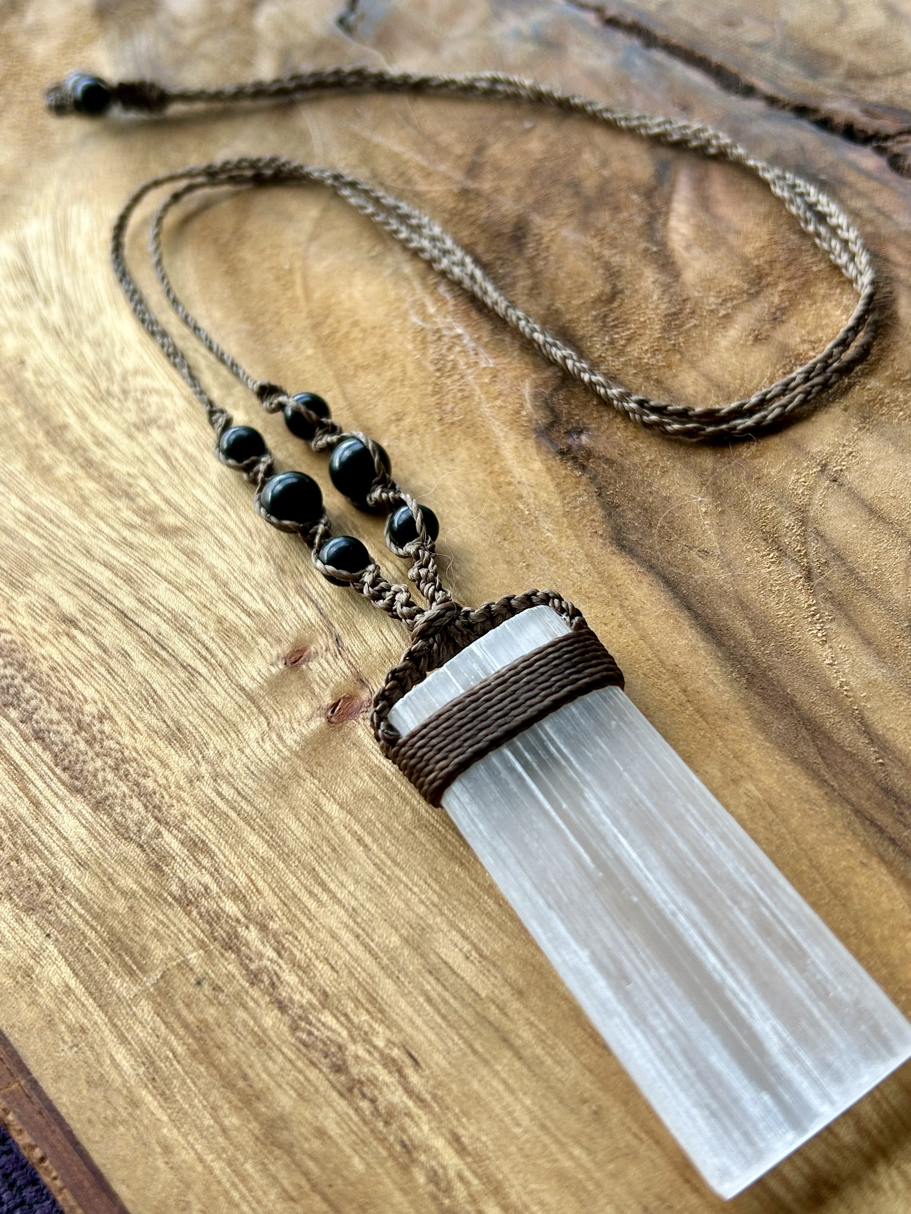 Selenite Necklace with Shungite