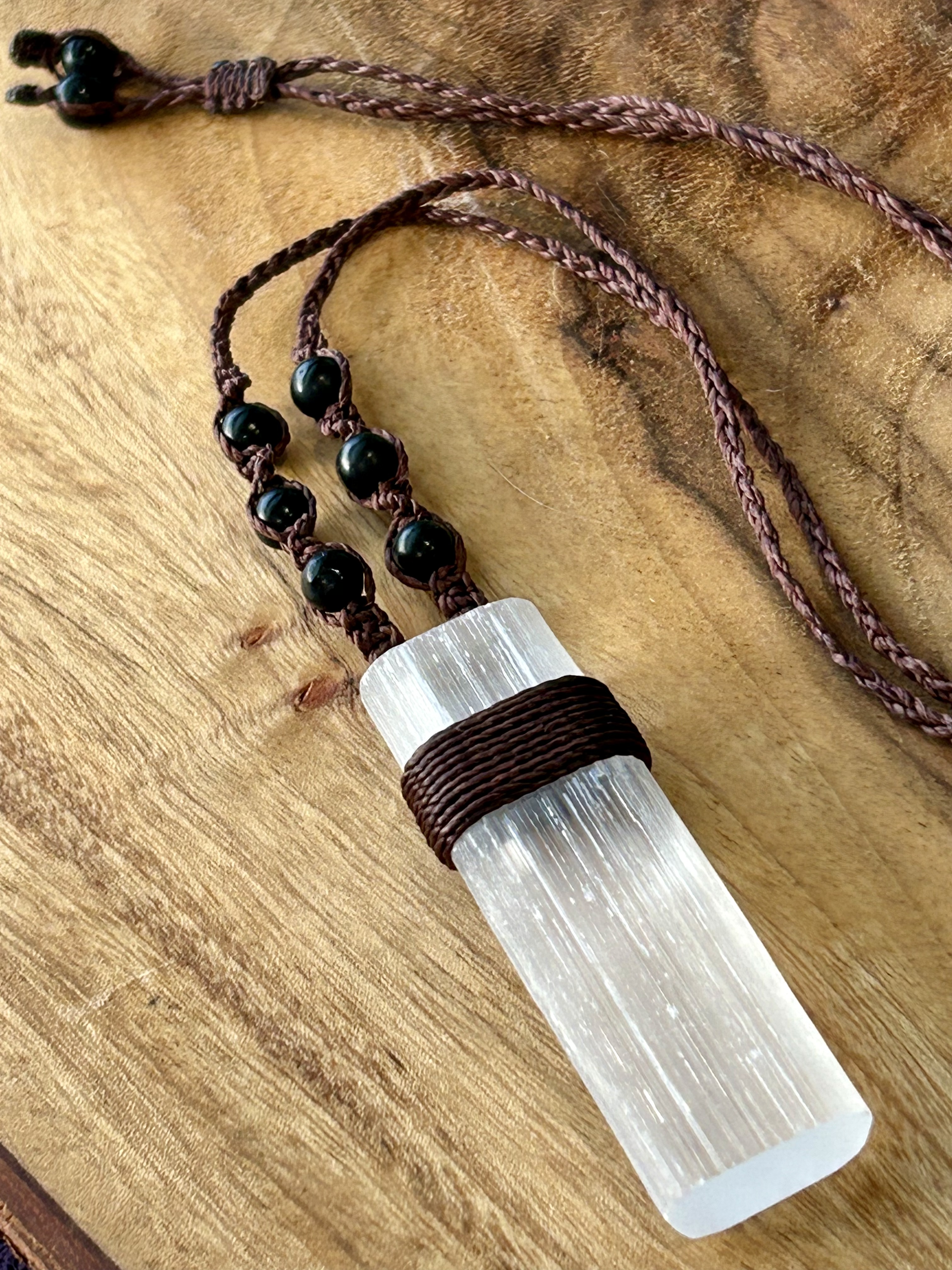 Selenite Necklace with Shungite