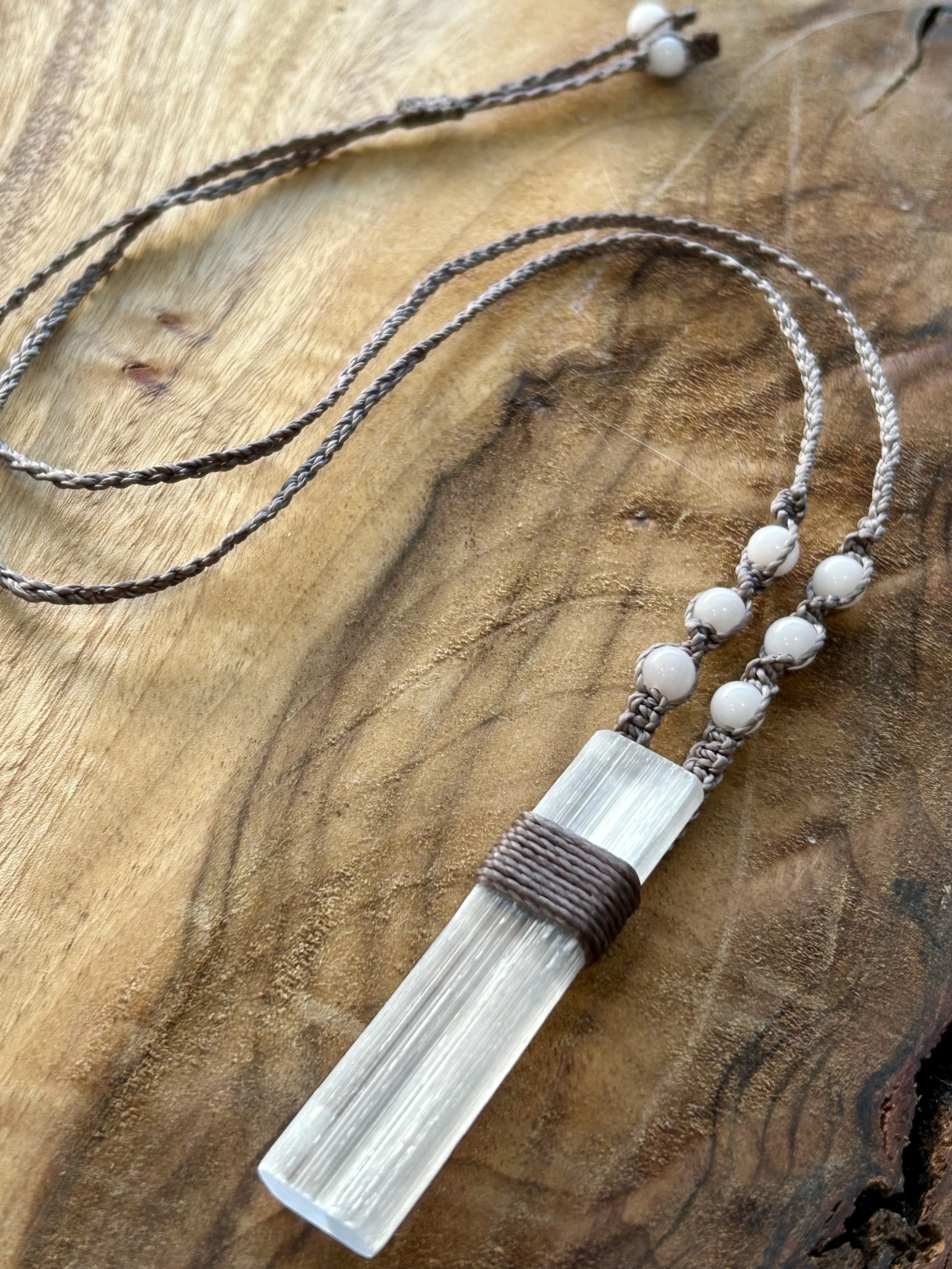Selenite Necklace with Rose Quartz