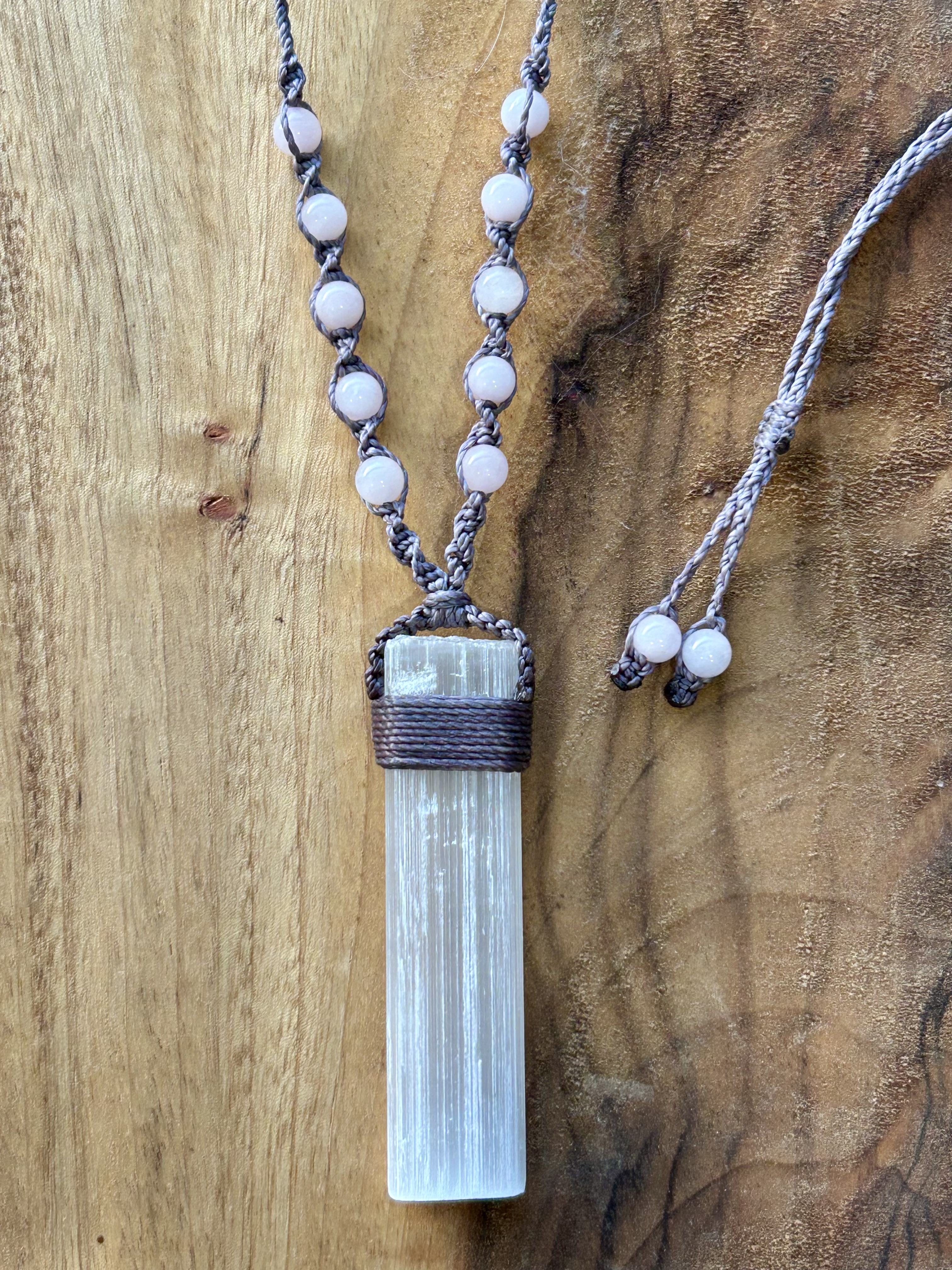Selenite Necklace with Rose Quartz