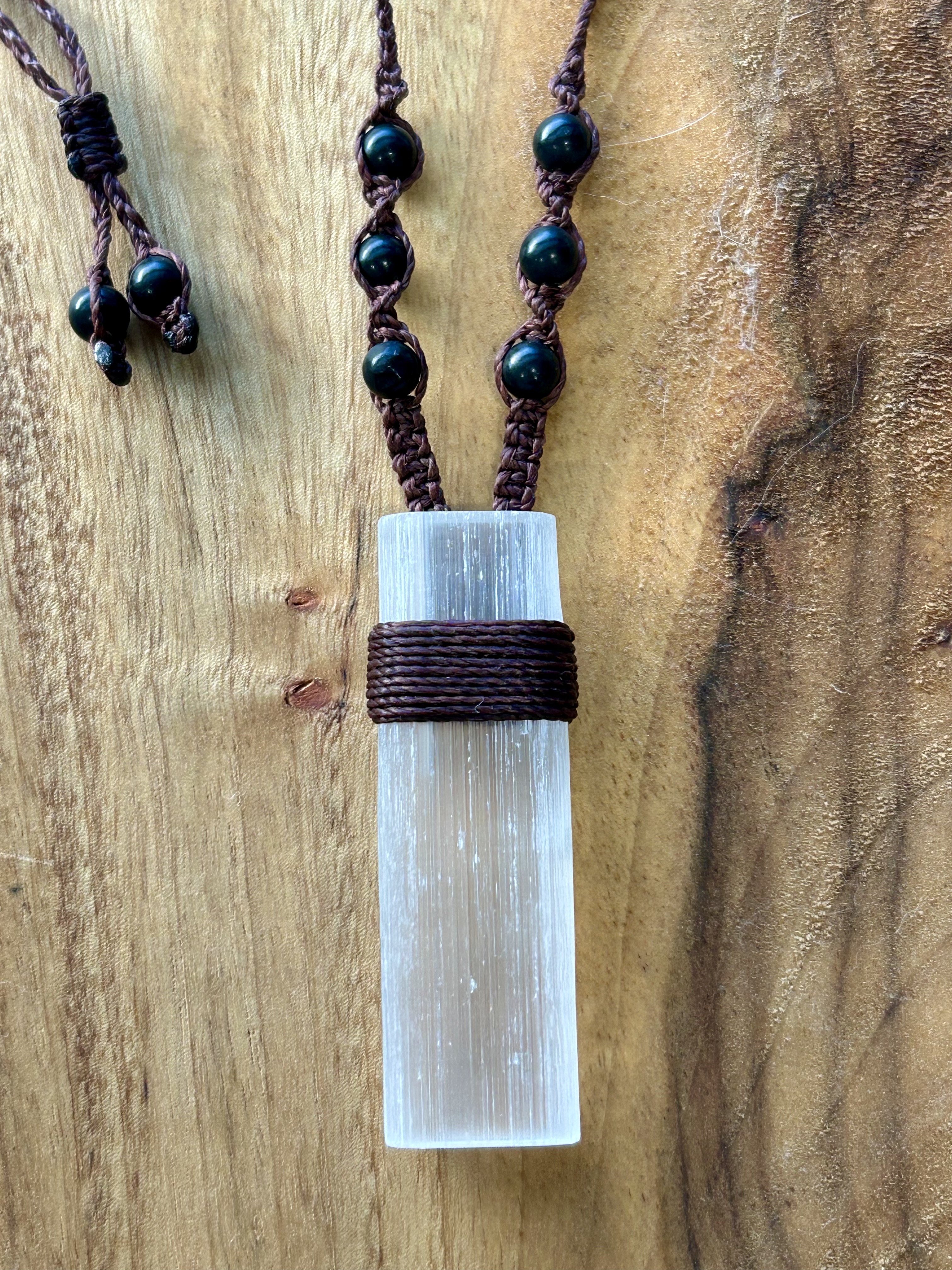 Selenite Necklace with Shungite