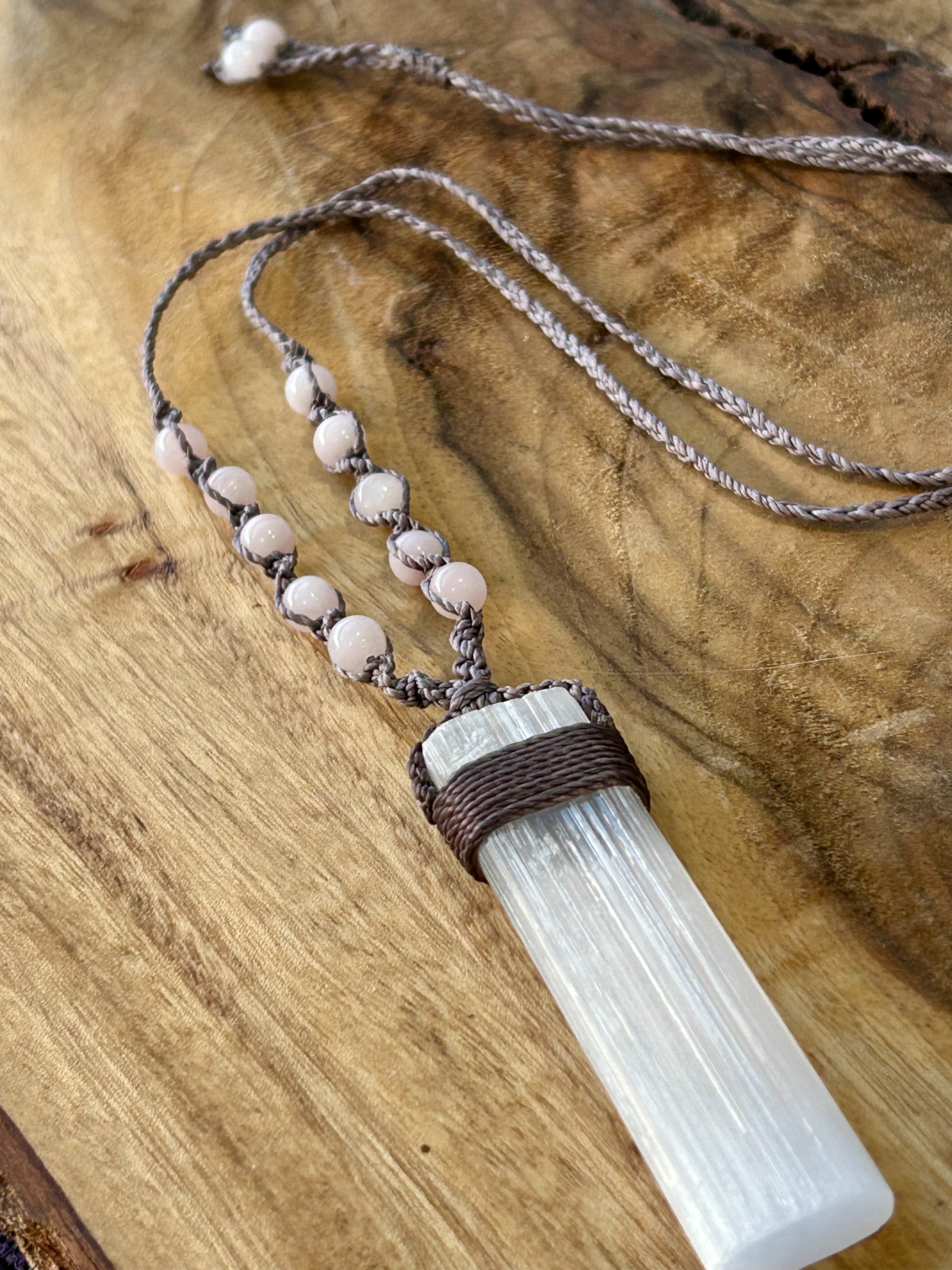 Selenite Necklace with Rose Quartz