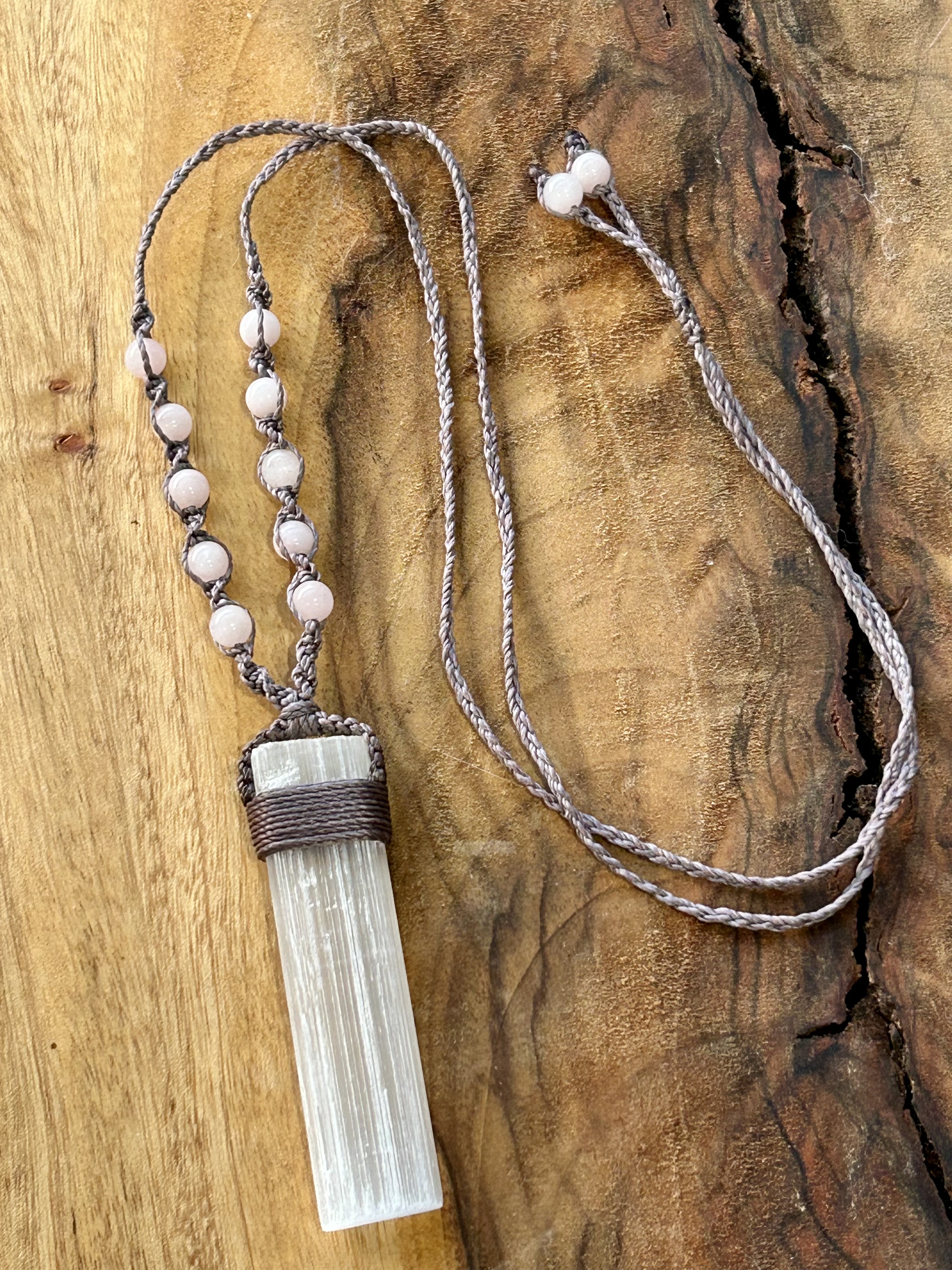 Selenite Necklace with Rose Quartz