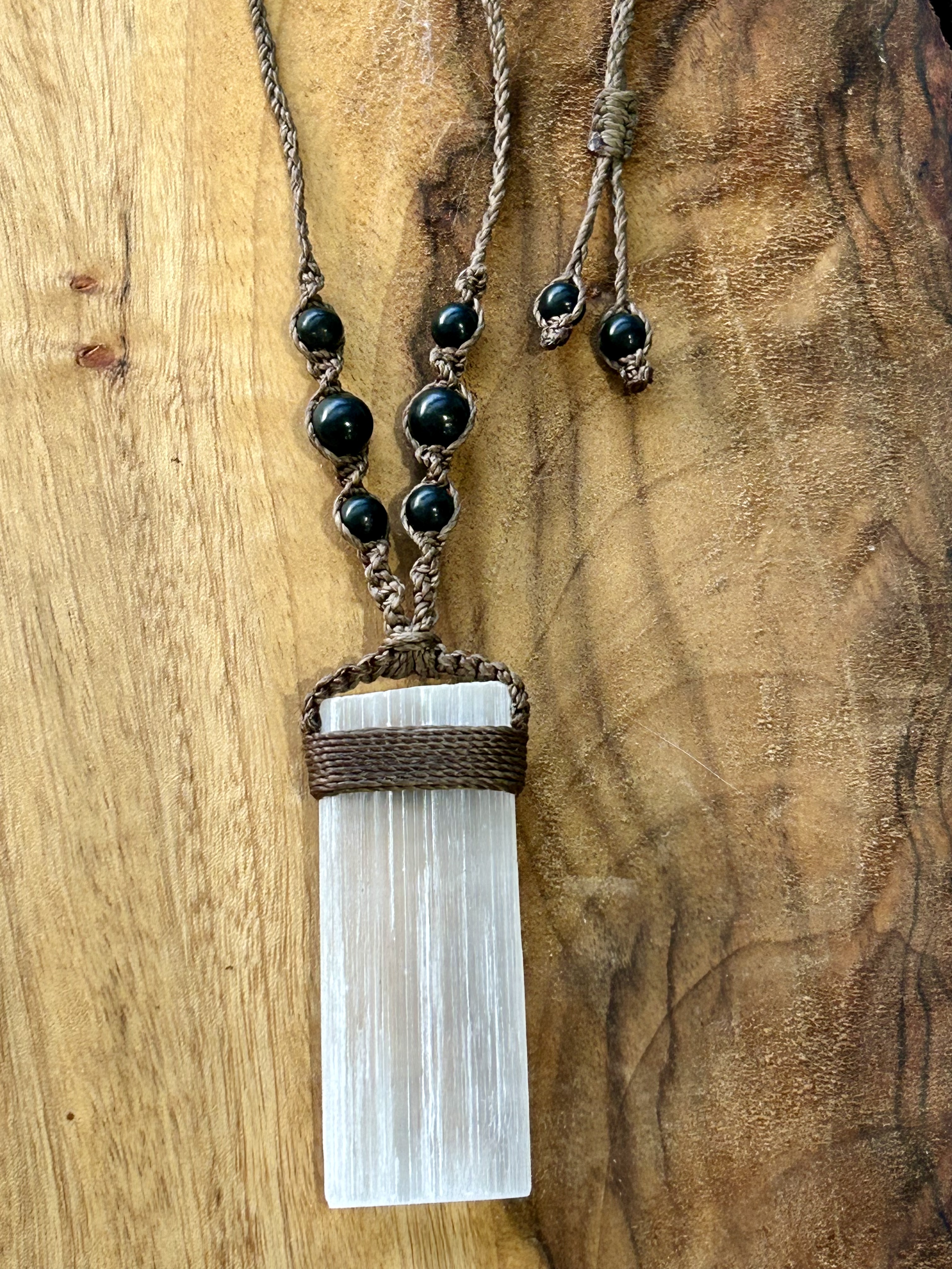 Selenite Necklace with Shungite
