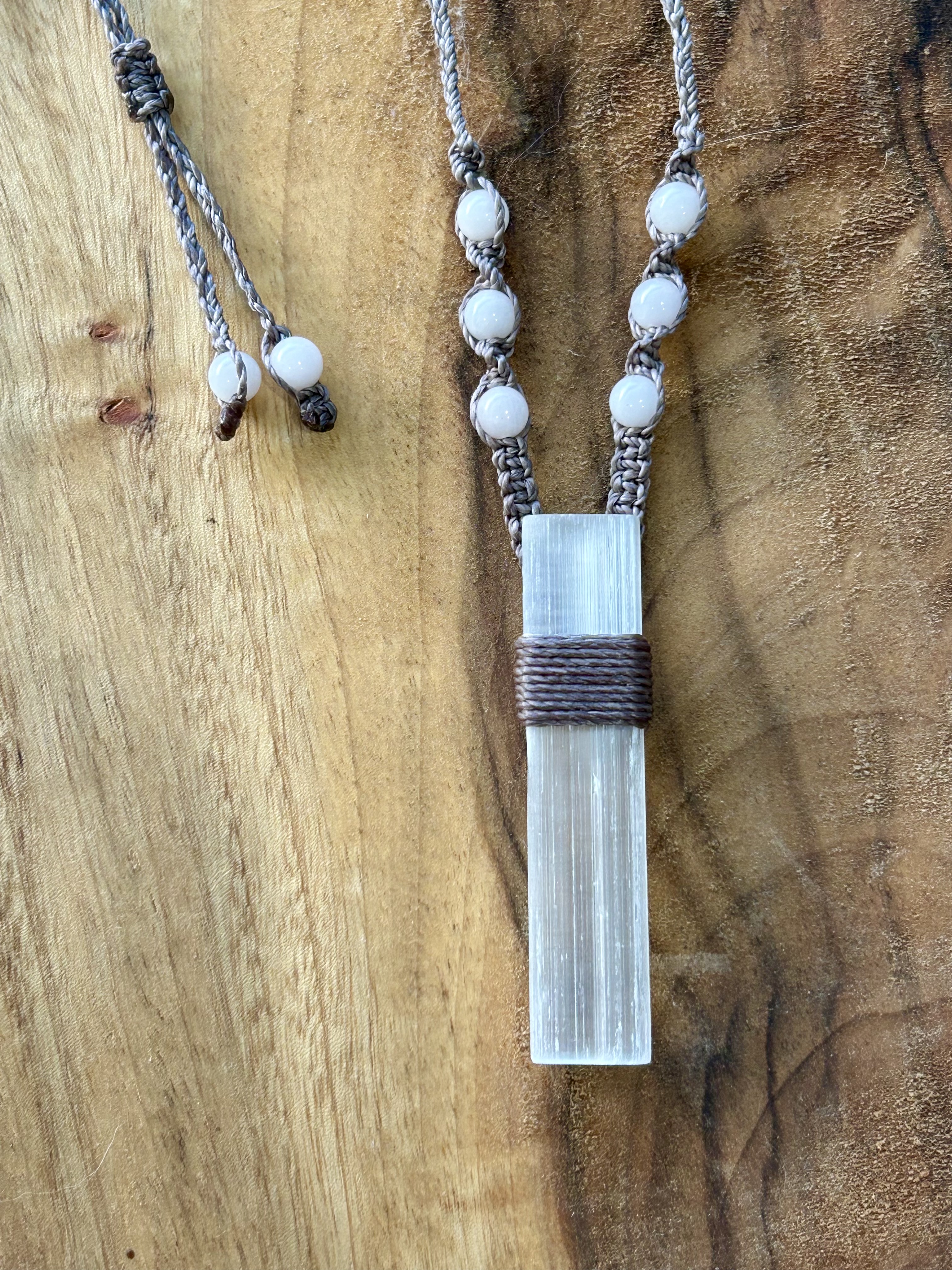 Selenite Necklace with Rose Quartz