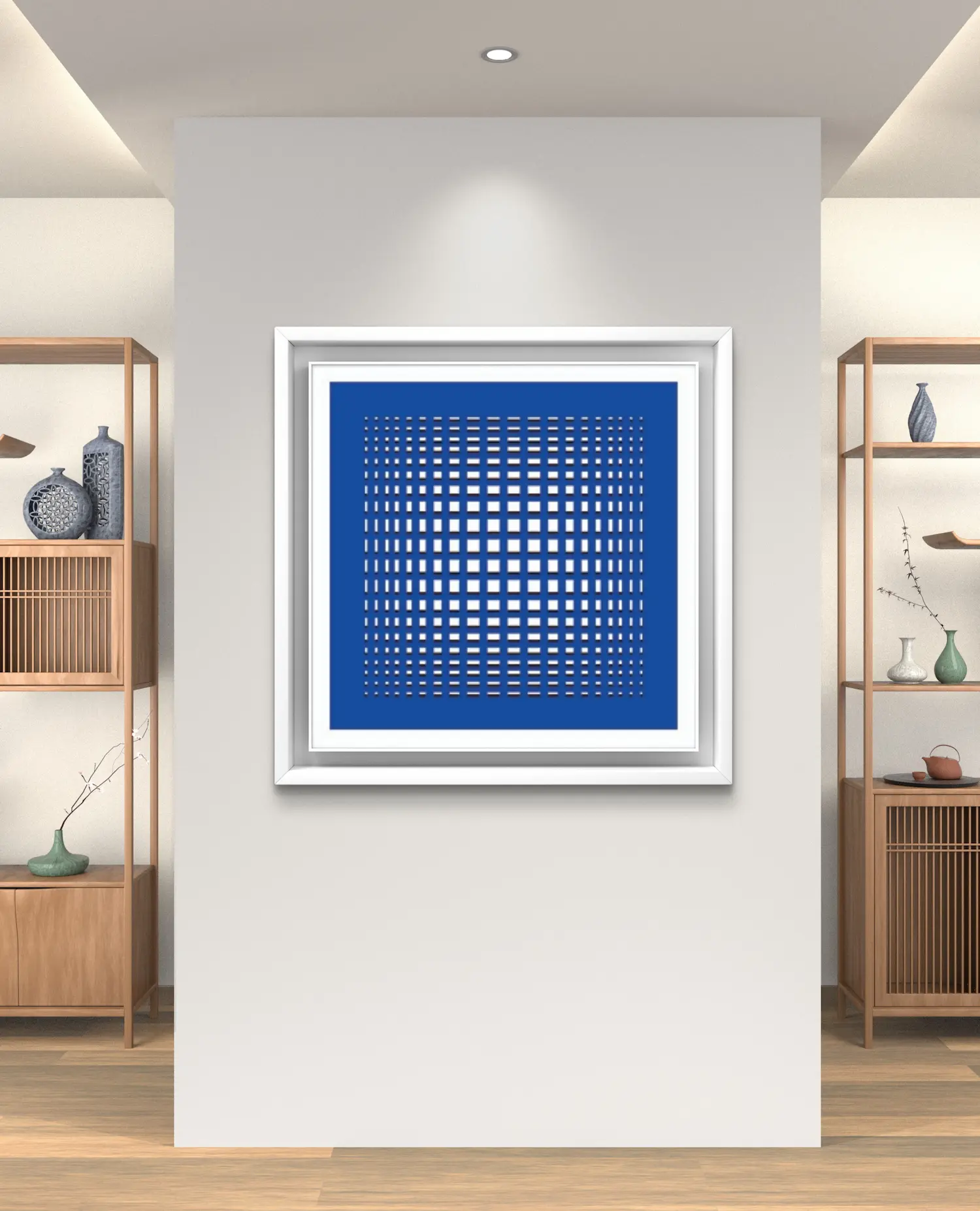 CUADRICULA OPTICA BLANCA SOBRE AZUL Y SOMBRAS