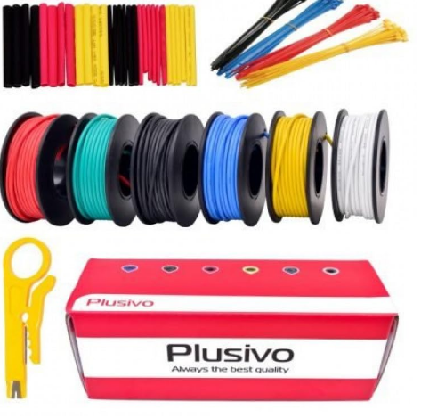 Plusivo 22AWG 6 Colors x 10M 600V Pre-Tinned Hook up Wire Kit – Solid Core