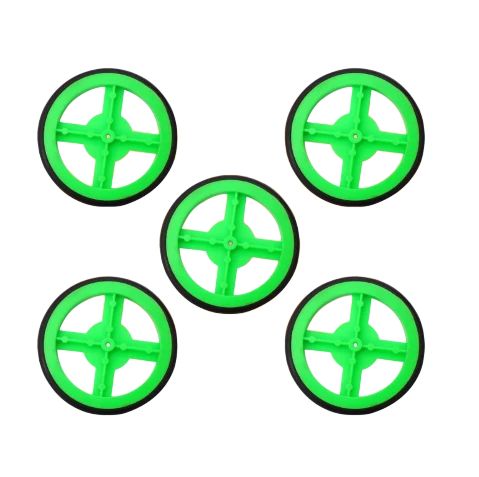 60mm x 6mm Hard plastic build rubber cover green color BO motor compatible toy wheels