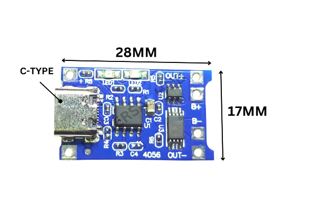 TP4056 Adjustable 1A Li-ion lithium Battery Charging Module with Overcurrent Protection – Type C Port