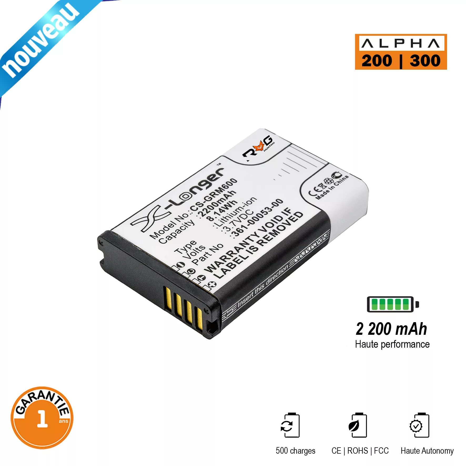 Batterie 2200 mAh Garmin Alpha 200 | 300