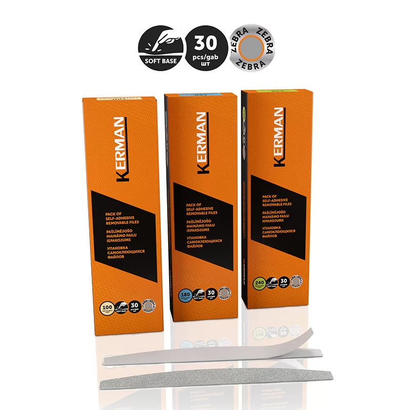 Kerman nail Files Moon, With softening, 30 pcs/Zebra - 100gr