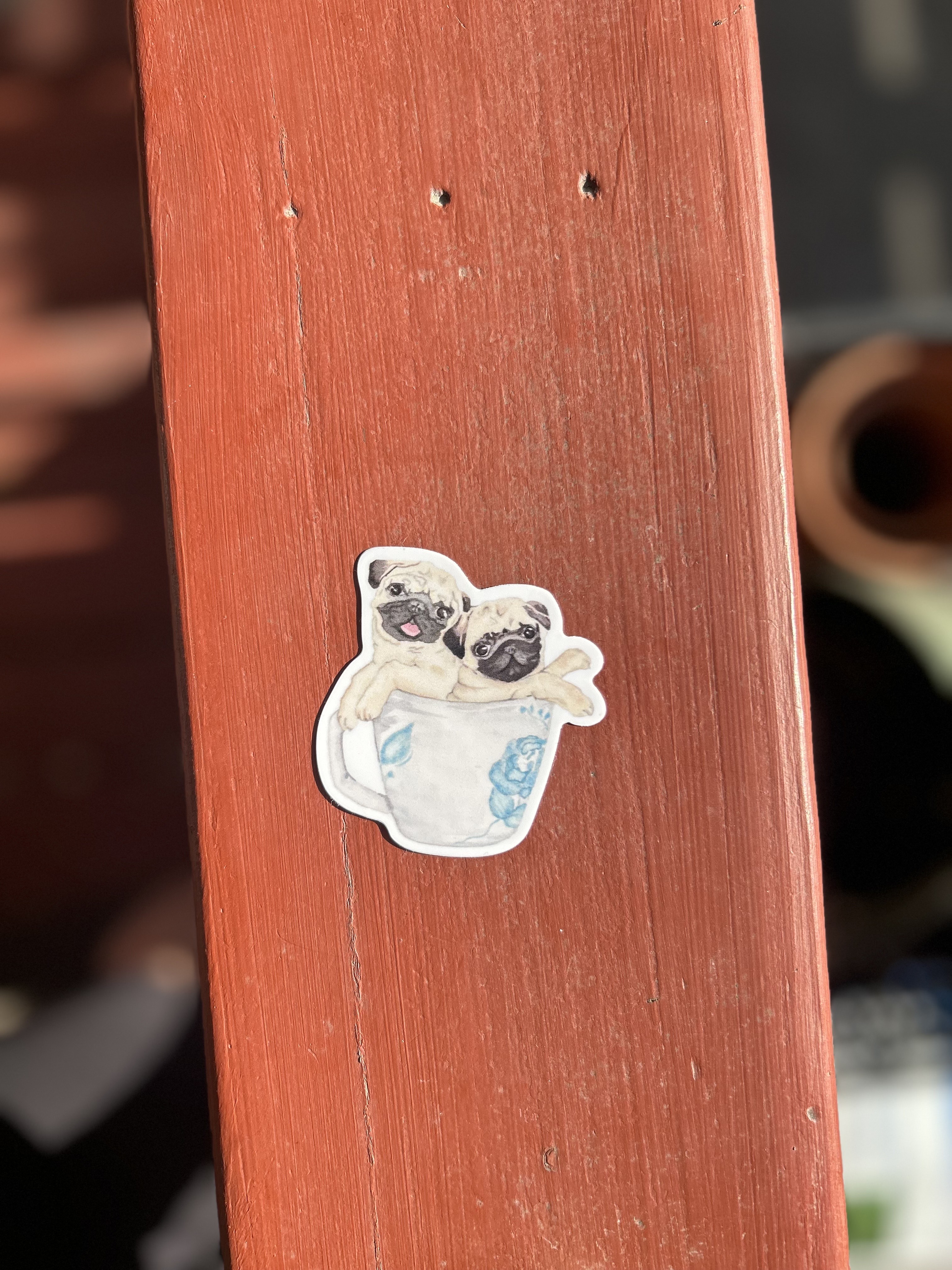 Two Pugs in a Mug Sticker