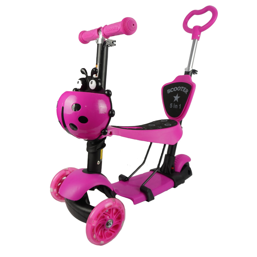 iNFANCiA FELiZ Scooter Ladybug (Catarina), con Asiento montable y desmontable, Ruedas con Luz LED para Niños de 2 a 8 años