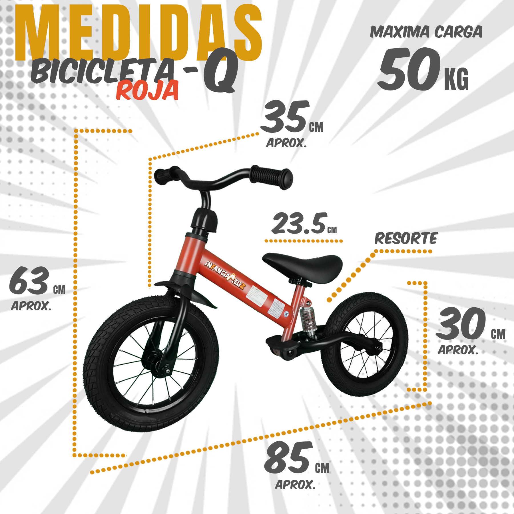 iNFANCiA FELiZ Bicicleta sin Pedales de Equilibrio entrenadora para Niños y Niñas de 3 a 7 años, con Amortiguador en el Asiento.