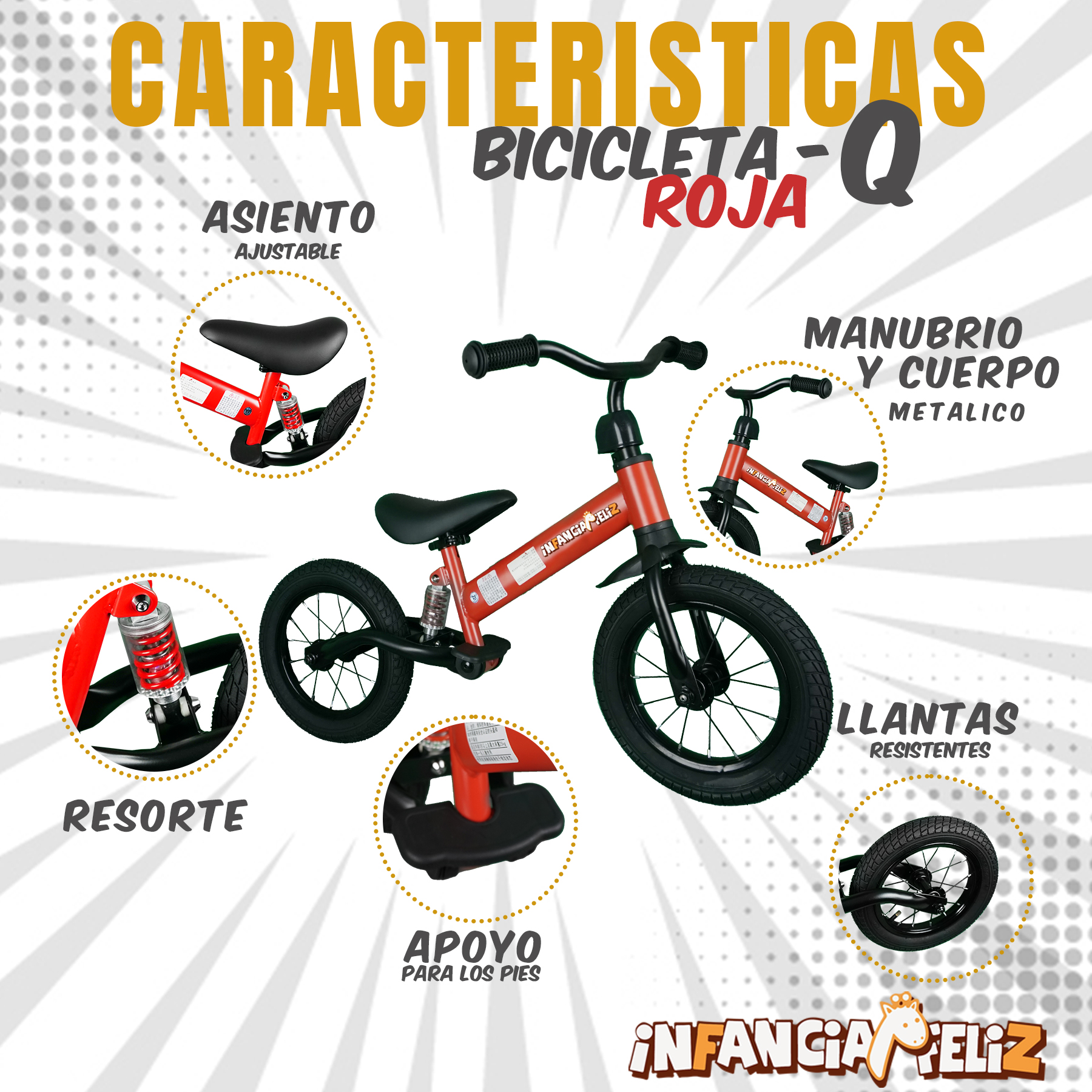 iNFANCiA FELiZ Bicicleta sin Pedales de Equilibrio entrenadora para Niños y Niñas de 3 a 7 años, con Amortiguador en el Asiento.