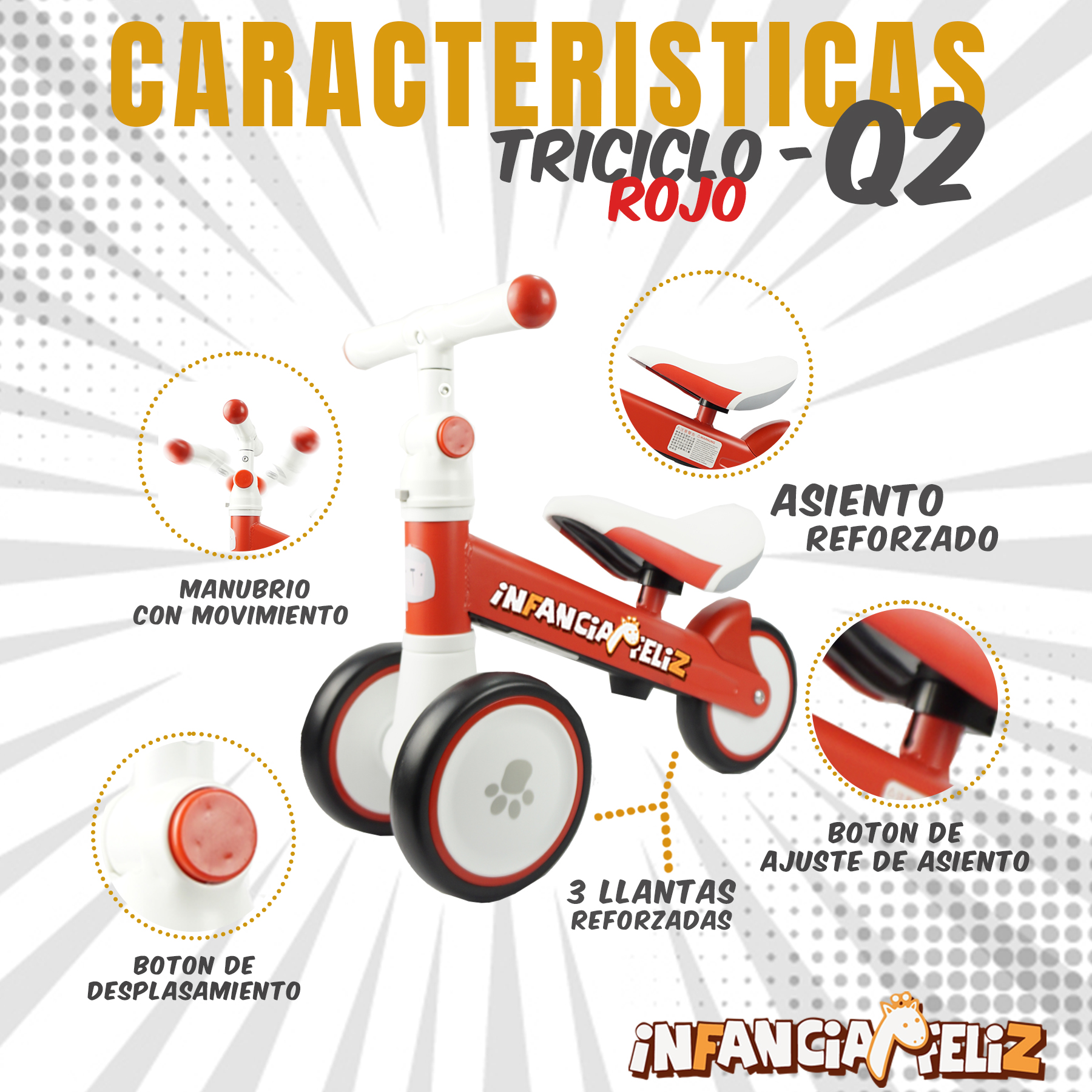 iNFANCiA FELiZ QII Triciclo Transformable, Bici polivalente, Triciclo y Bicicleta Entrenadora con o sin pedales y Carro de Equilibrio Ideal para niños y niñas de 1 a 3 años Practico, ligero y portátil