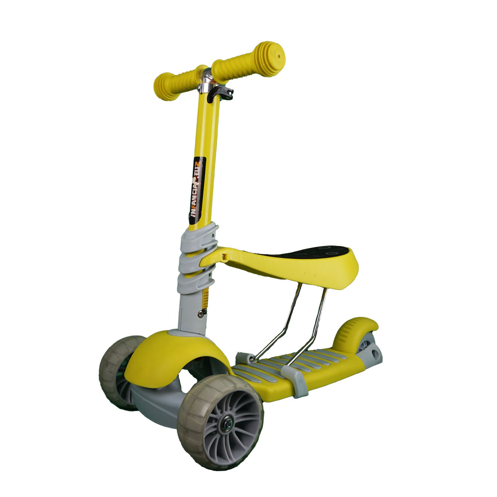 iNFANCiA FELiZ F1 Scooter con asiento desmontable a 3 niveles de altura, juguete para niños y niñas de 2 a 8 años con manubrio ajustable y ruedas delanteras con Luces LED. scooter que créese con tus hijos 