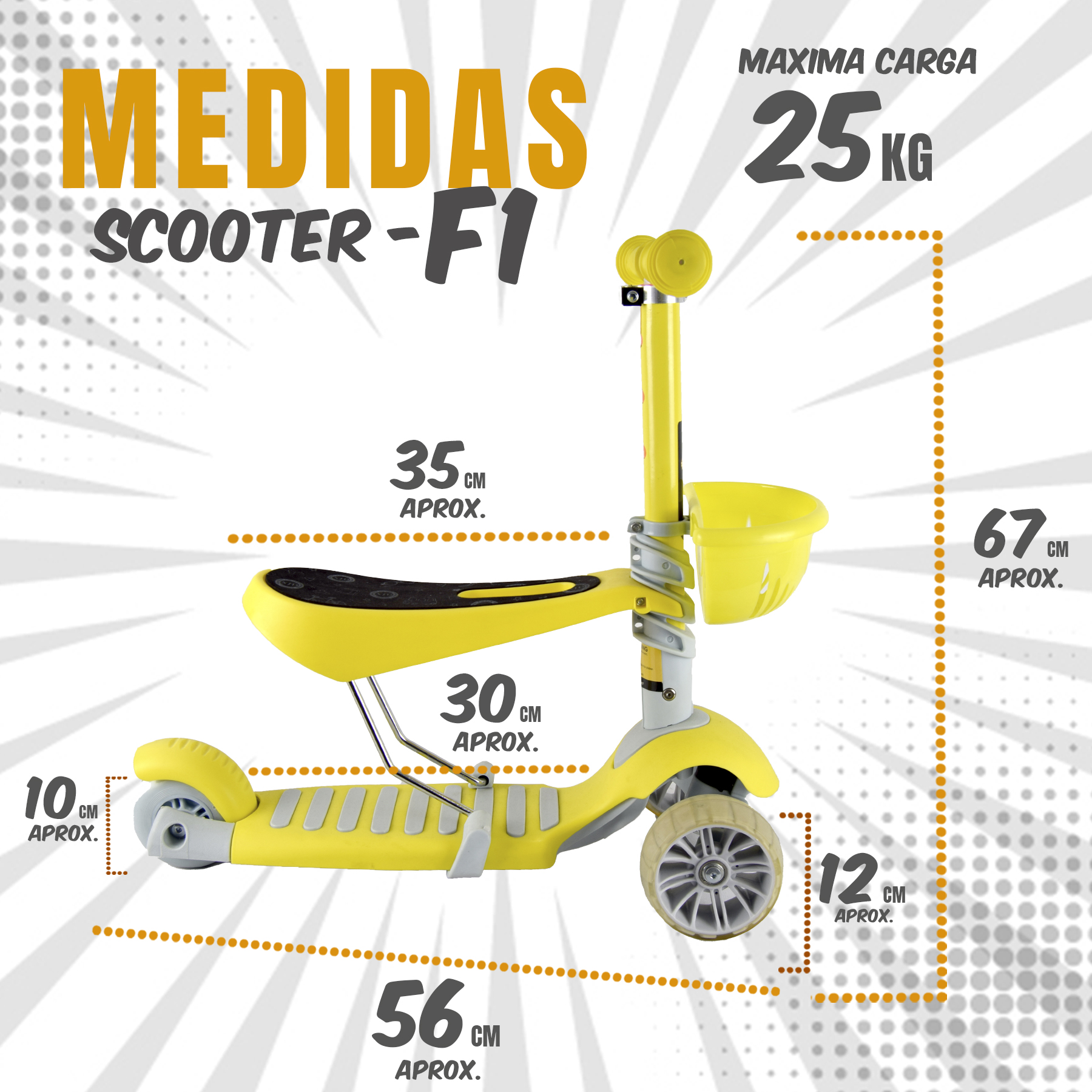 iNFANCiA FELiZ F1 Scooter con asiento desmontable a 3 niveles de altura, juguete para niños y niñas de 2 a 8 años con manubrio ajustable y ruedas delanteras con Luces LED. scooter que créese con tus hijos 