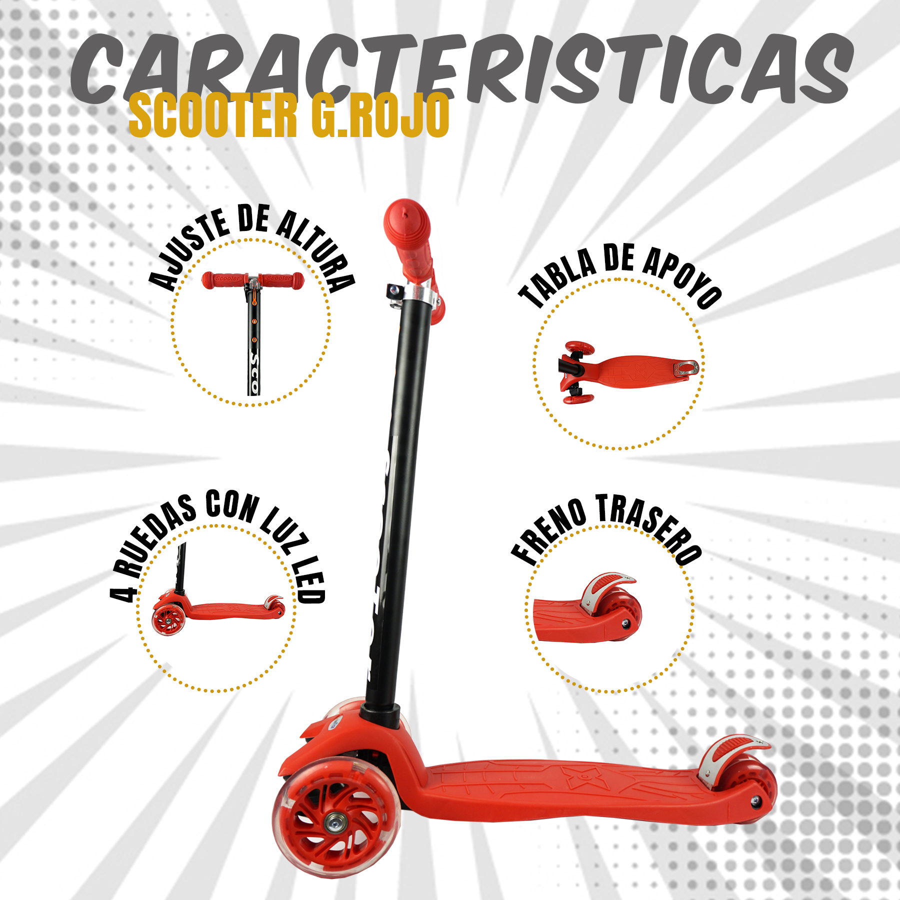 iNFANCiA FELiZ Scooter G con Ruedas luz LED, Colores Fluorescente para niños y niñas de 3 a 10 años.