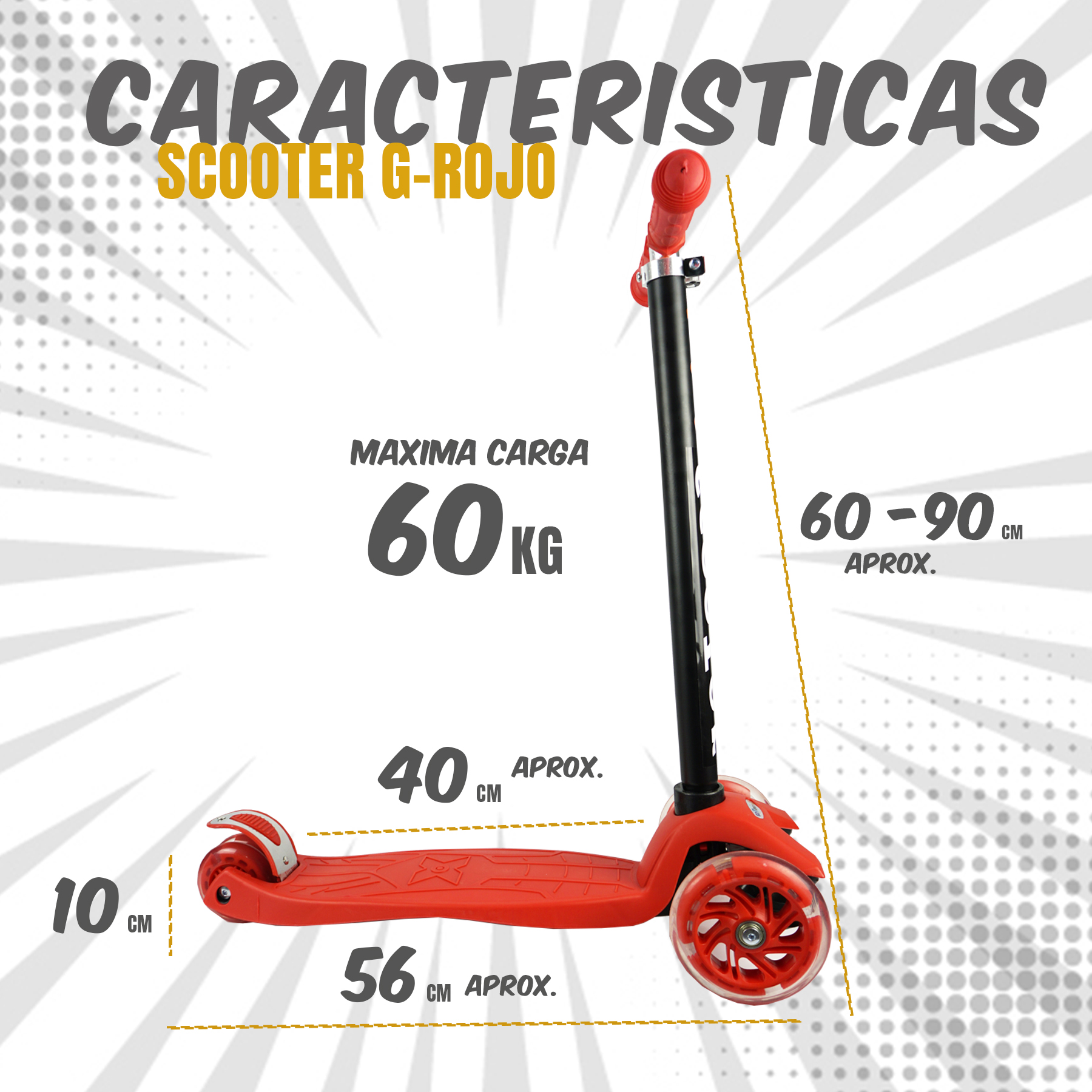 iNFANCiA FELiZ Scooter G con Ruedas luz LED, Colores Fluorescente para niños y niñas de 3 a 10 años.
