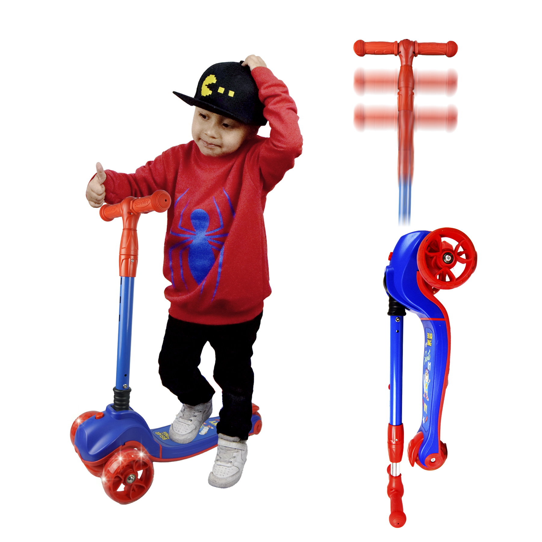 iNFANCiA FELiZ Scooter C Oso Juguete para niños y niñas de 2 a 8 años con manubrio Ajustable y Ruedas Delanteras con Luces LED. Excelente Regalo, monopatín, patín del Diablo
