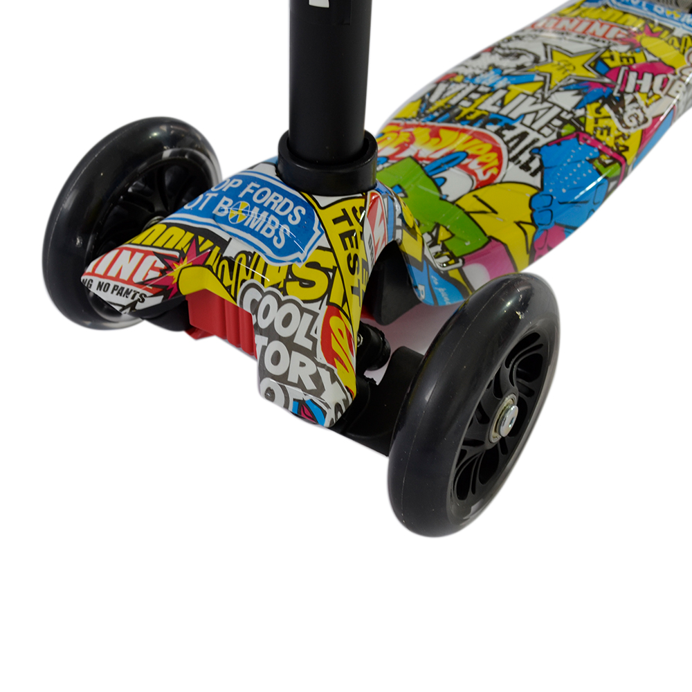 iNFANCiA FELiZ Scooter E, monopatín, patín del Diablo, Patinete con 4 Ruedas Luz Led para Niños de 3 a 12 años, diseño graffit, Ligero y fácil de almacenar
