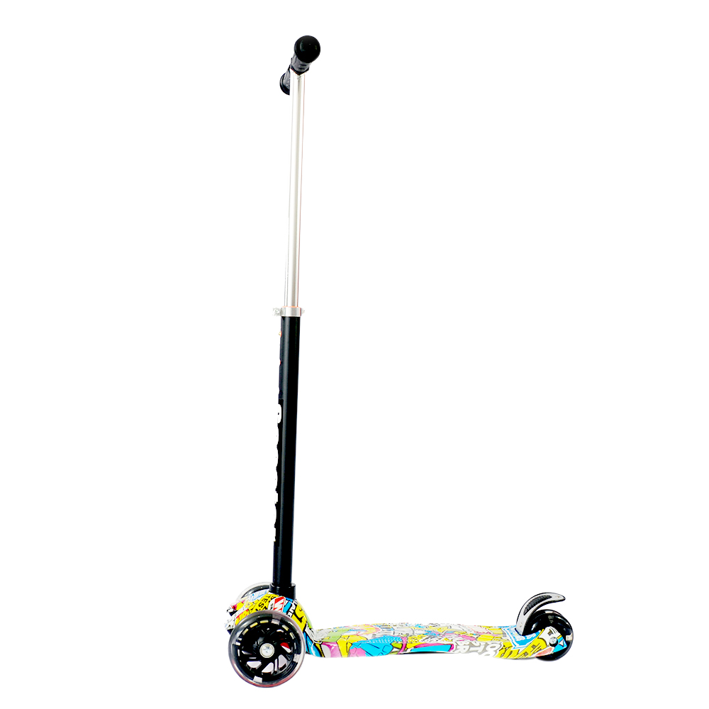 iNFANCiA FELiZ Scooter E, monopatín, patín del Diablo, Patinete con 4 Ruedas Luz Led para Niños de 3 a 12 años, diseño graffit, Ligero y fácil de almacenar