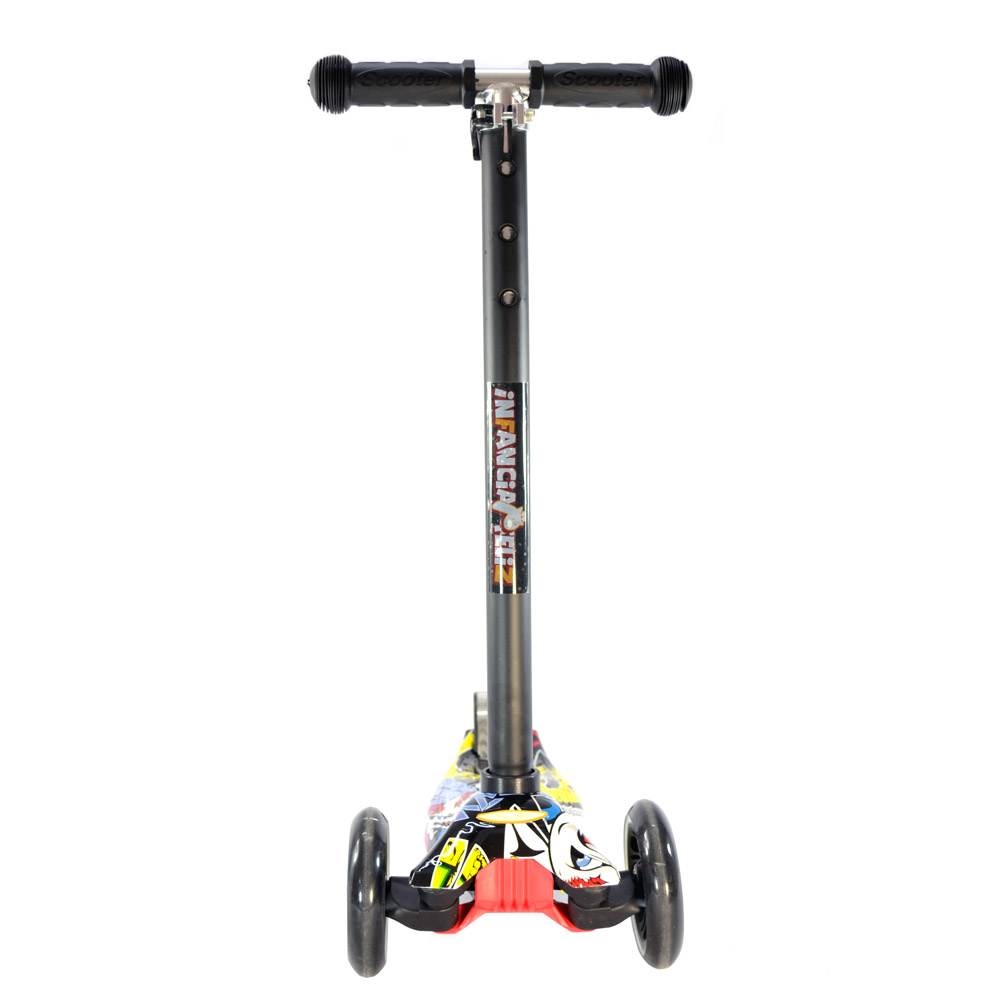 iNFANCiA FELiZ Scooter E, monopatín, patín del Diablo, Patinete con 4 Ruedas Luz Led para Niños de 3 a 12 años, diseño graffit, Ligero y fácil de almacenar