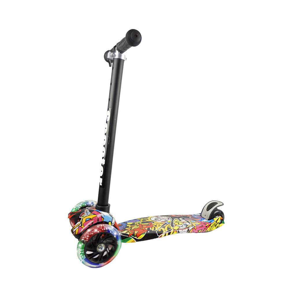 iNFANCiA FELiZ Scooter E, monopatín, patín del Diablo, Patinete con 4 Ruedas Luz Led para Niños de 3 a 12 años, diseño graffit, Ligero y fácil de almacenar