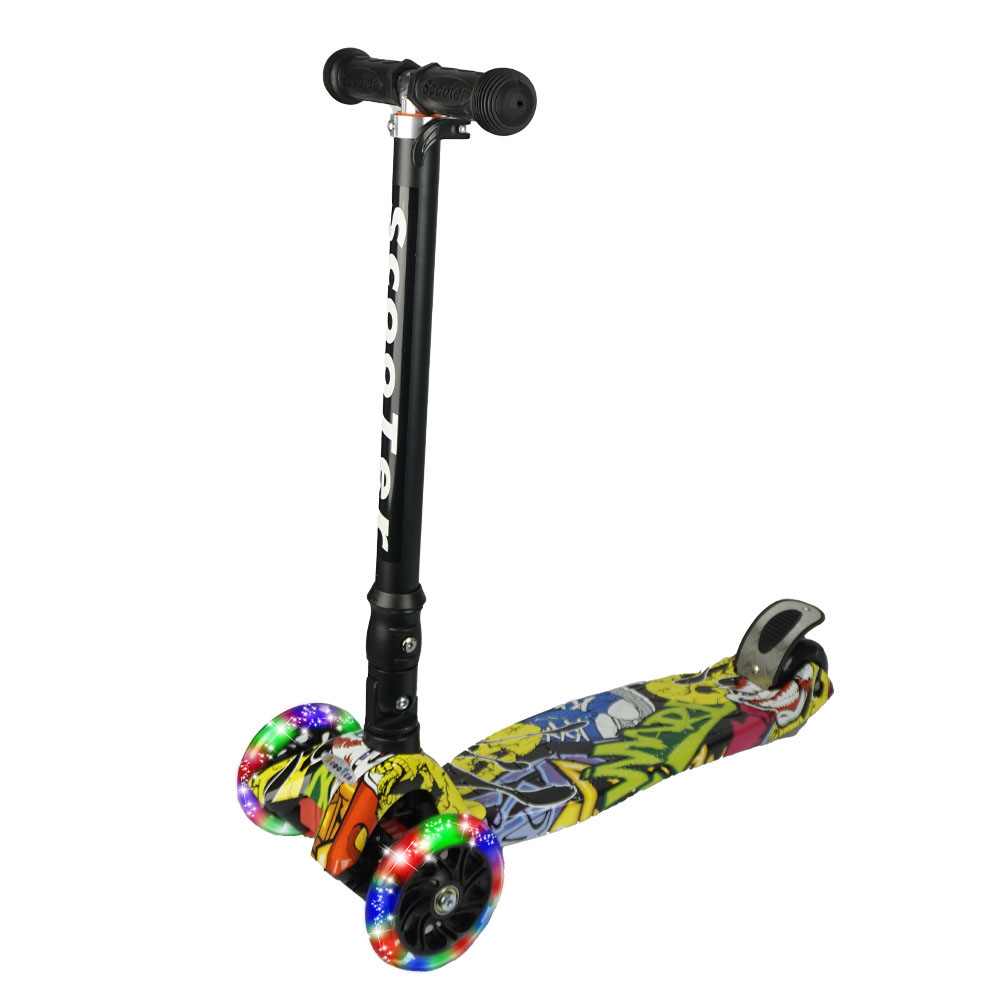 iNFANCiA FELiZ :) EX Scooter con manubrio reclinable, patín del Diablo, patineta, monopatin Ajustable con Luces LED en Las Ruedas, Regalo Ideal para jóvenes y niños de 5 a 13 años.