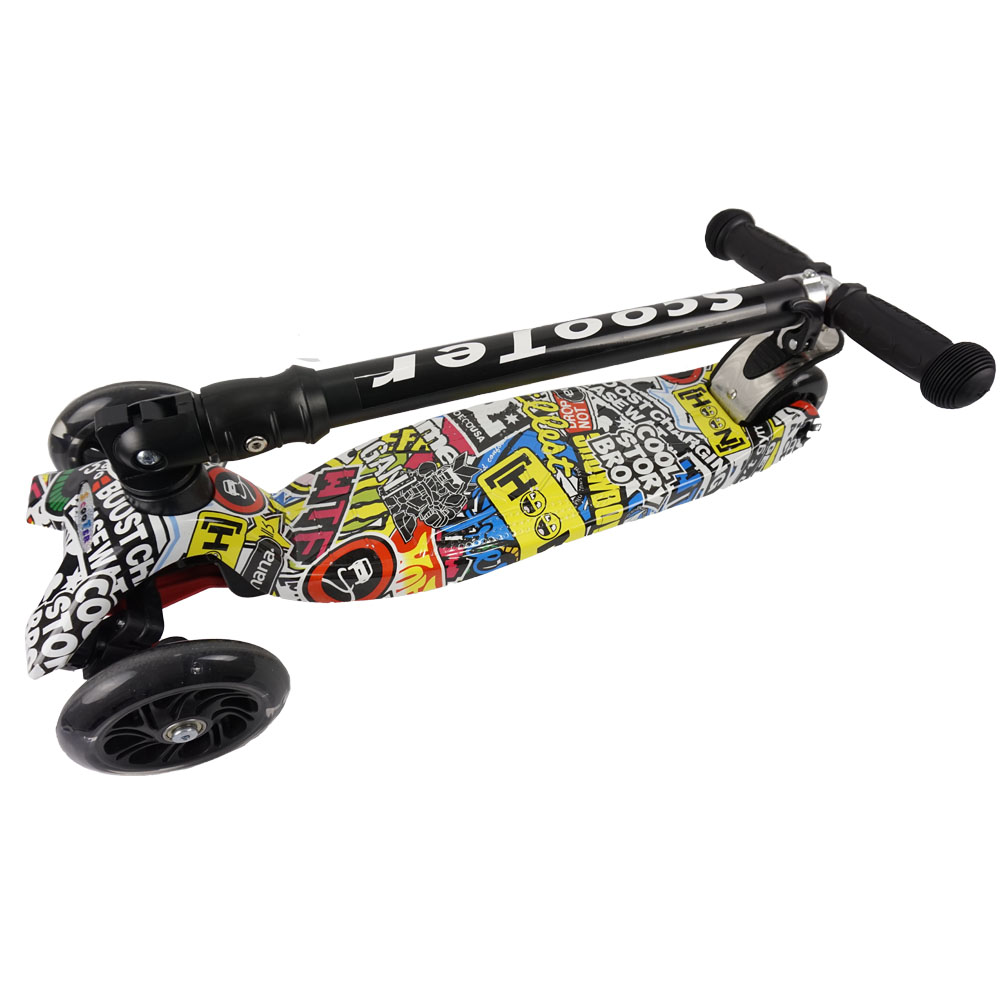 iNFANCiA FELiZ :) EX Scooter con manubrio reclinable, patín del Diablo, patineta, monopatin Ajustable con Luces LED en Las Ruedas, Regalo Ideal para jóvenes y niños de 5 a 13 años.
