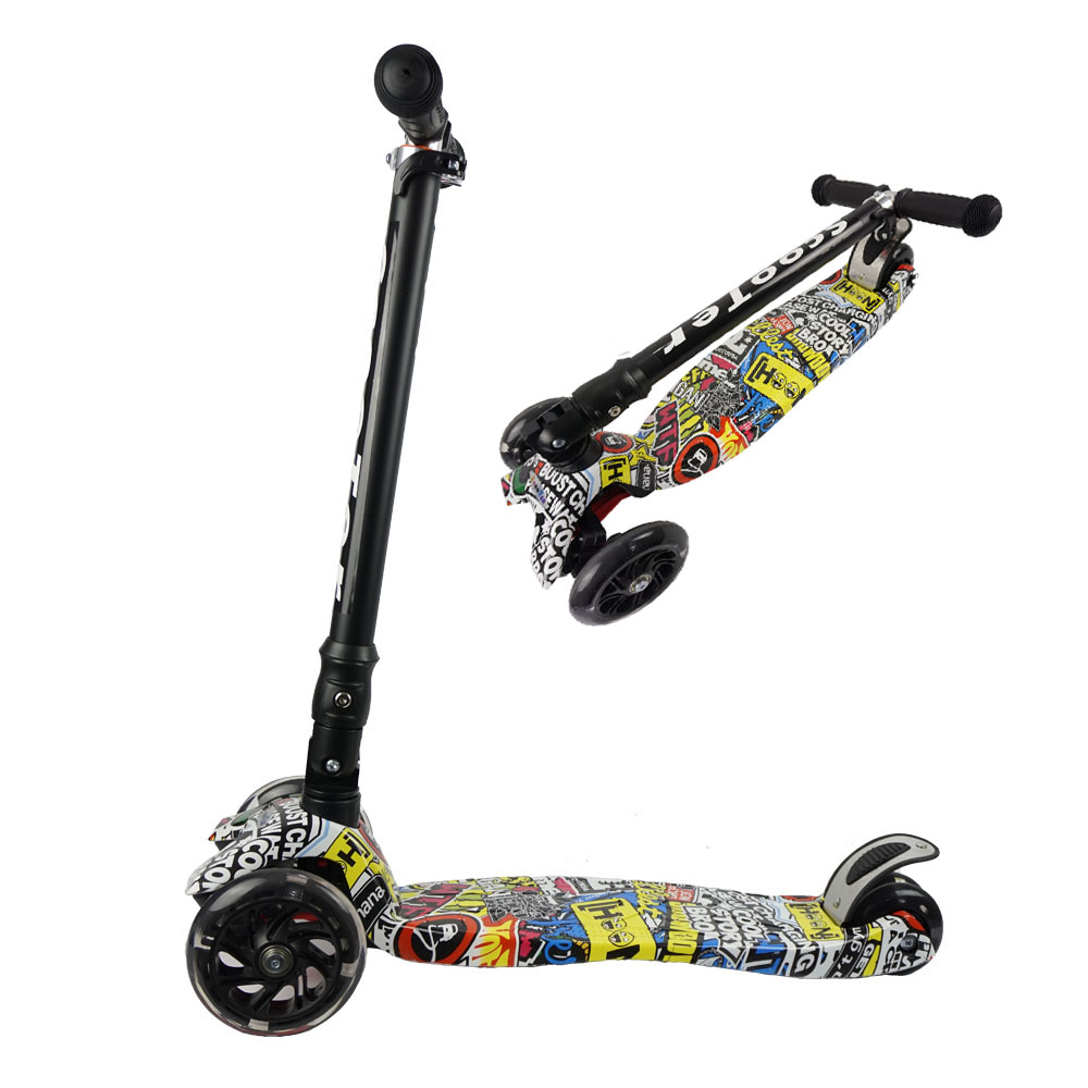 iNFANCiA FELiZ :) EX Scooter con manubrio reclinable, patín del Diablo, patineta, monopatin Ajustable con Luces LED en Las Ruedas, Regalo Ideal para jóvenes y niños de 5 a 13 años.