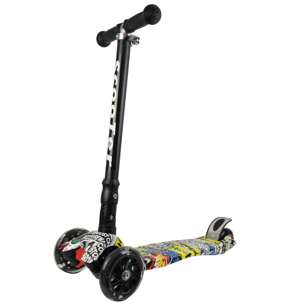 iNFANCiA FELiZ :) EX Scooter con manubrio reclinable, patín del Diablo, patineta, monopatin Ajustable con Luces LED en Las Ruedas, Regalo Ideal para jóvenes y niños de 5 a 13 años.