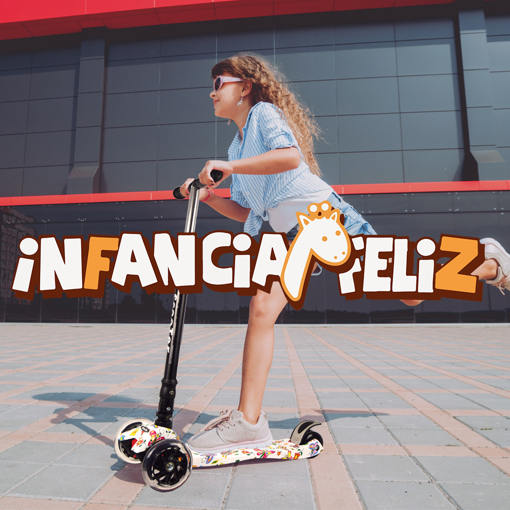 iNFANCiA FELiZ :) EX Scooter con manubrio reclinable, patín del Diablo, patineta, monopatin Ajustable con Luces LED en Las Ruedas, Regalo Ideal para jóvenes y niños de 5 a 13 años.