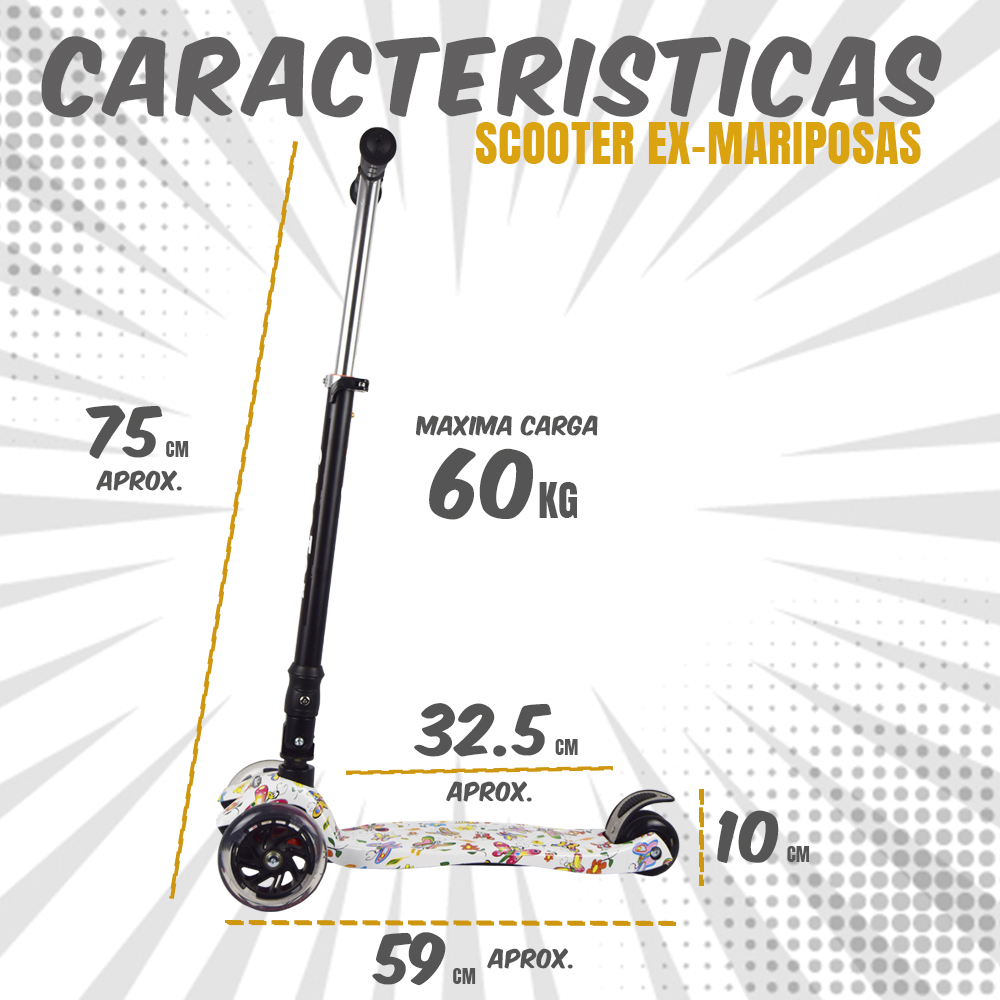 iNFANCiA FELiZ :) EX Scooter con manubrio reclinable, patín del Diablo, patineta, monopatin Ajustable con Luces LED en Las Ruedas, Regalo Ideal para jóvenes y niños de 5 a 13 años.