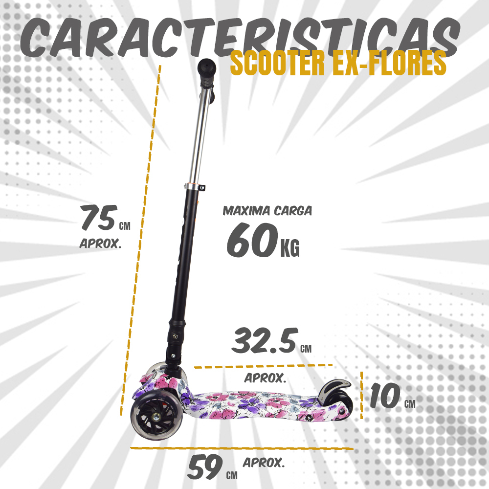 iNFANCiA FELiZ :) EX Scooter con manubrio reclinable, patín del Diablo, patineta, monopatin Ajustable con Luces LED en Las Ruedas, Regalo Ideal para jóvenes y niños de 5 a 13 años.