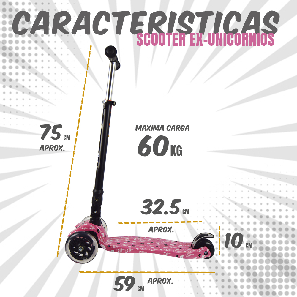 iNFANCiA FELiZ :) EX Scooter con manubrio reclinable, patín del Diablo, patineta, monopatin Ajustable con Luces LED en Las Ruedas, Regalo Ideal para jóvenes y niños de 5 a 13 años.