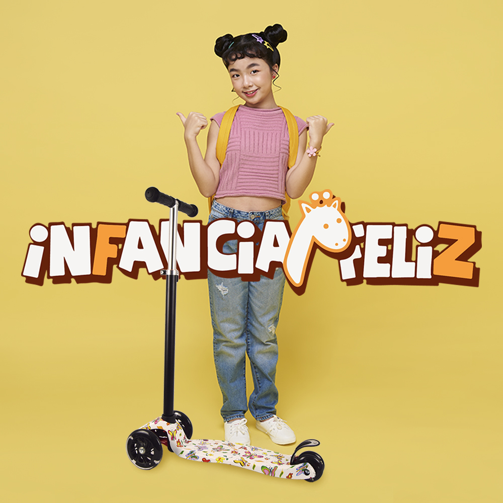 iNFANCiA FELiZ Scooter, monopatín, patín del Diablo, Patinete con 4 Ruedas Luz Led para Niños de 3 a 12 años, diseño Girly en sueños, Ligero y fácil de almacenar 