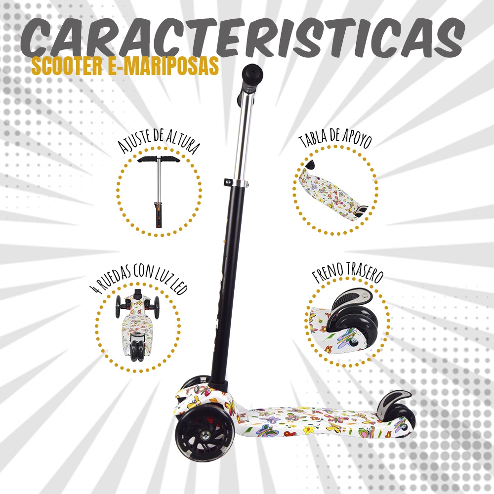 iNFANCiA FELiZ Scooter, monopatín, patín del Diablo, Patinete con 4 Ruedas Luz Led para Niños de 3 a 12 años, diseño Girly en sueños, Ligero y fácil de almacenar 