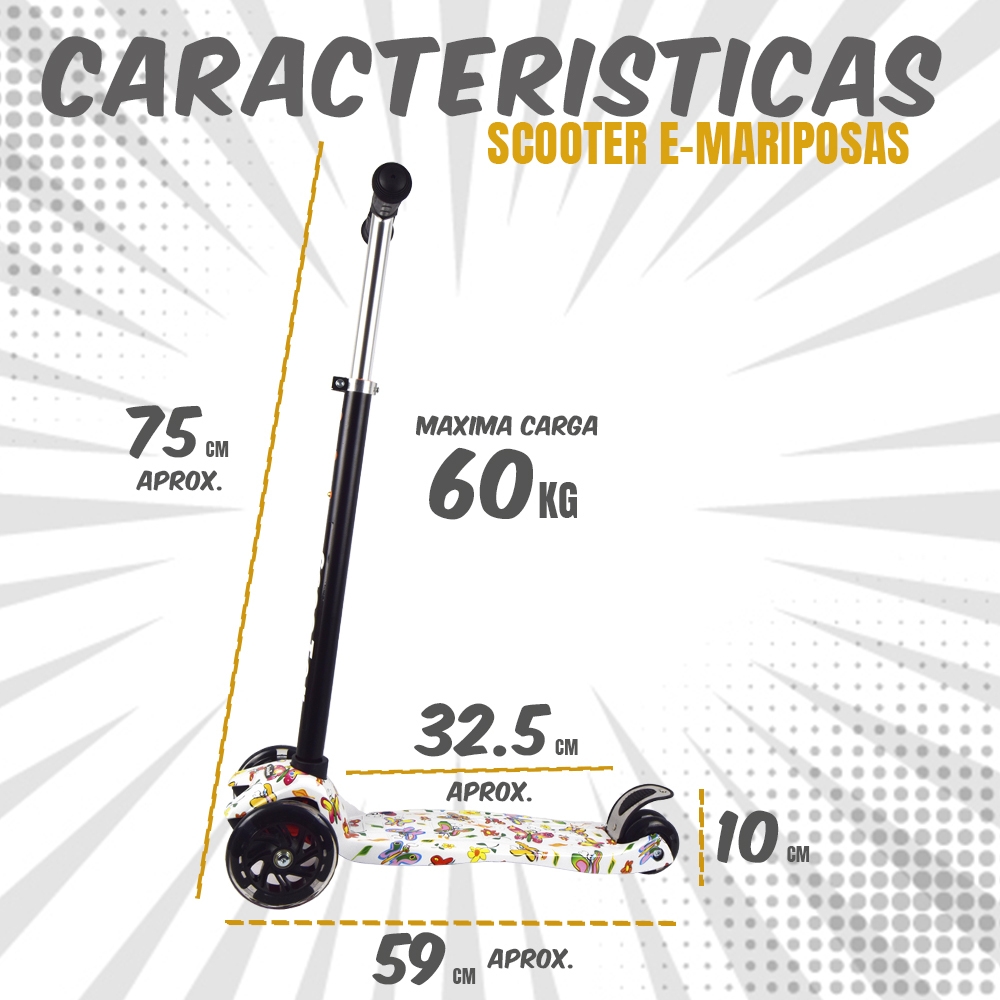 iNFANCiA FELiZ Scooter, monopatín, patín del Diablo, Patinete con 4 Ruedas Luz Led para Niños de 3 a 12 años, diseño Girly en sueños, Ligero y fácil de almacenar 