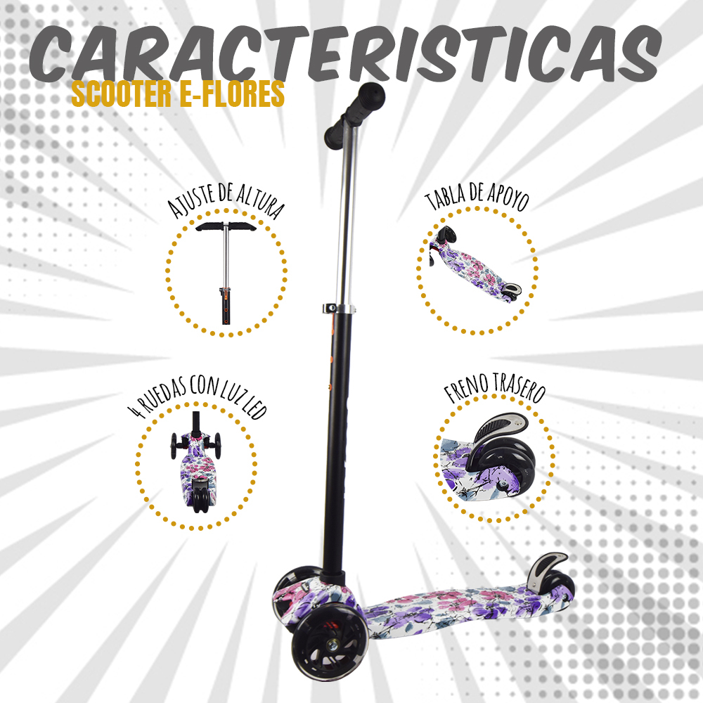 iNFANCiA FELiZ Scooter, monopatín, patín del Diablo, Patinete con 4 Ruedas Luz Led para Niños de 3 a 12 años, diseño Girly en sueños, Ligero y fácil de almacenar 